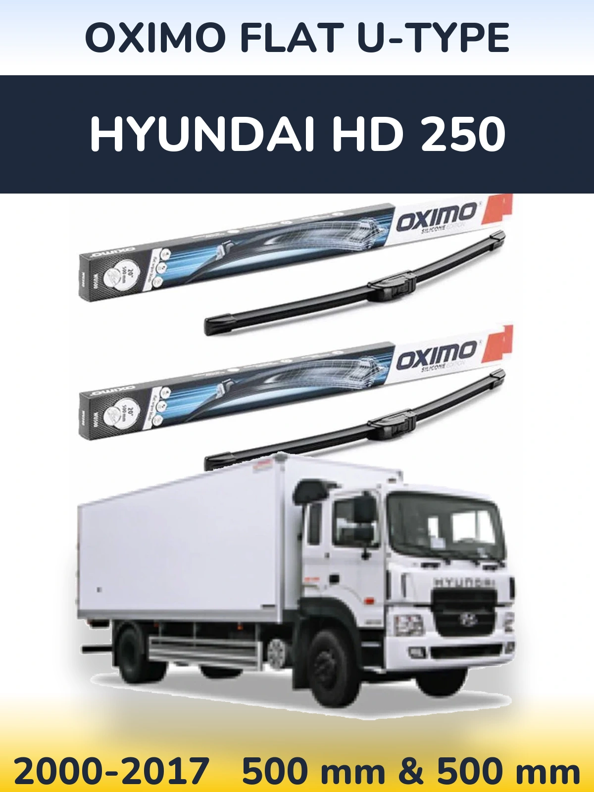 Комплект передних дворников Oximo Flat U-type 500 & 500 мм для Hyundai HD 250 2000-2017