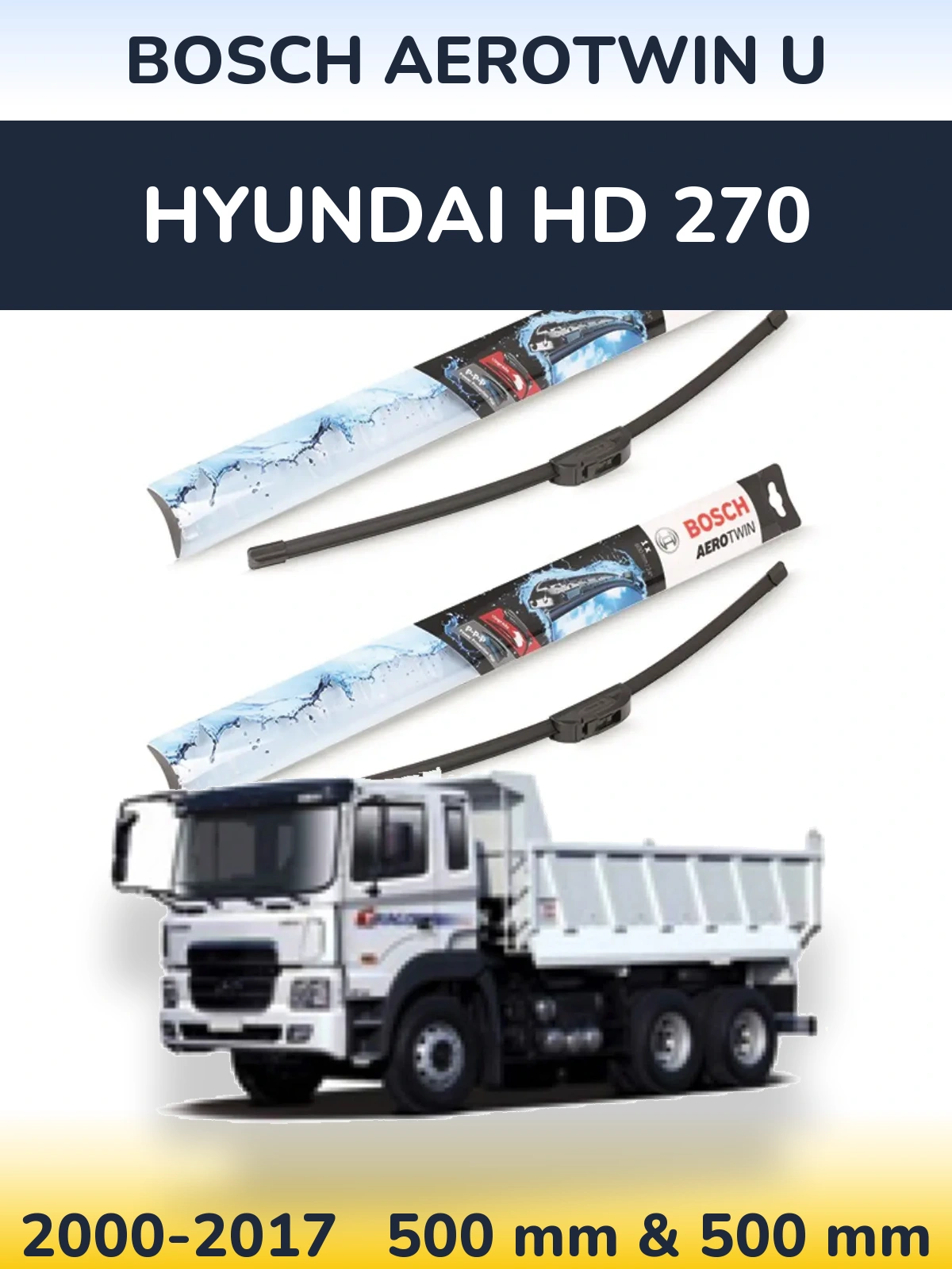 Комплект передних дворников BOSCH AeroTwin U 500 & 500 мм для Hyundai HD 270 2000-2017