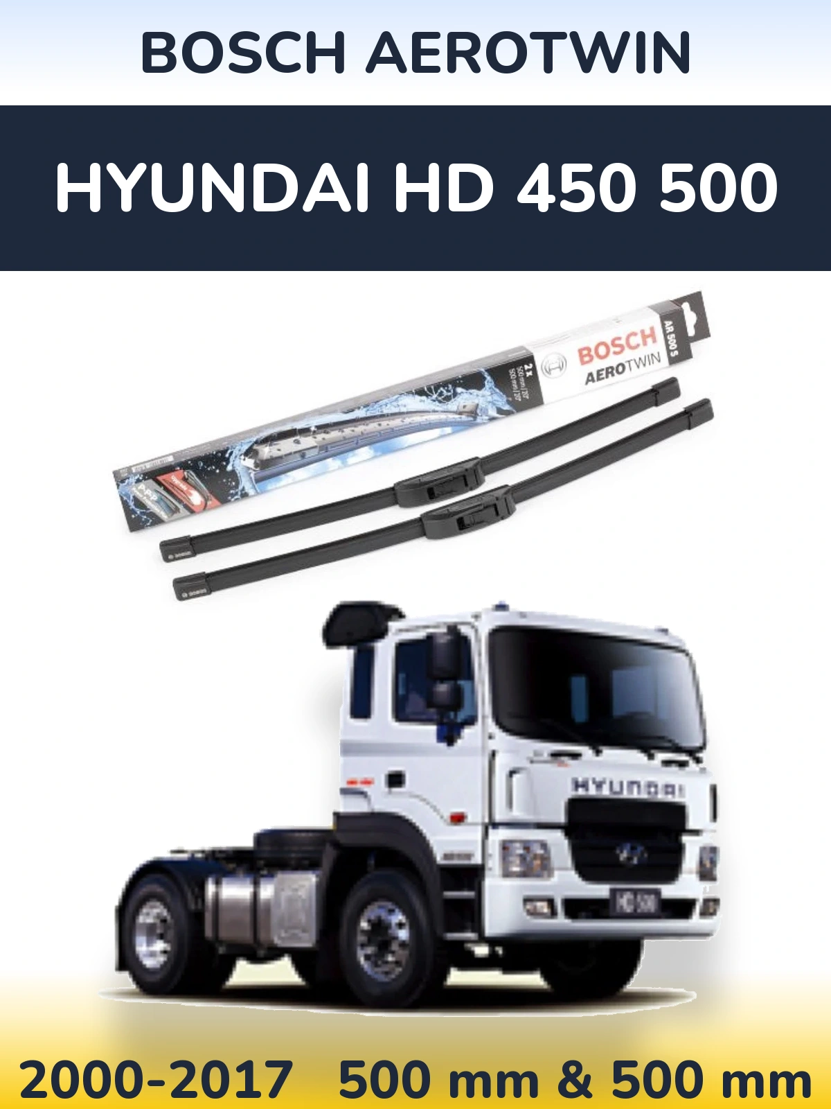 Комплект передних дворников BOSCH AeroTwin 500 & 500 мм для Hyundai HD 450 500 2000-2017