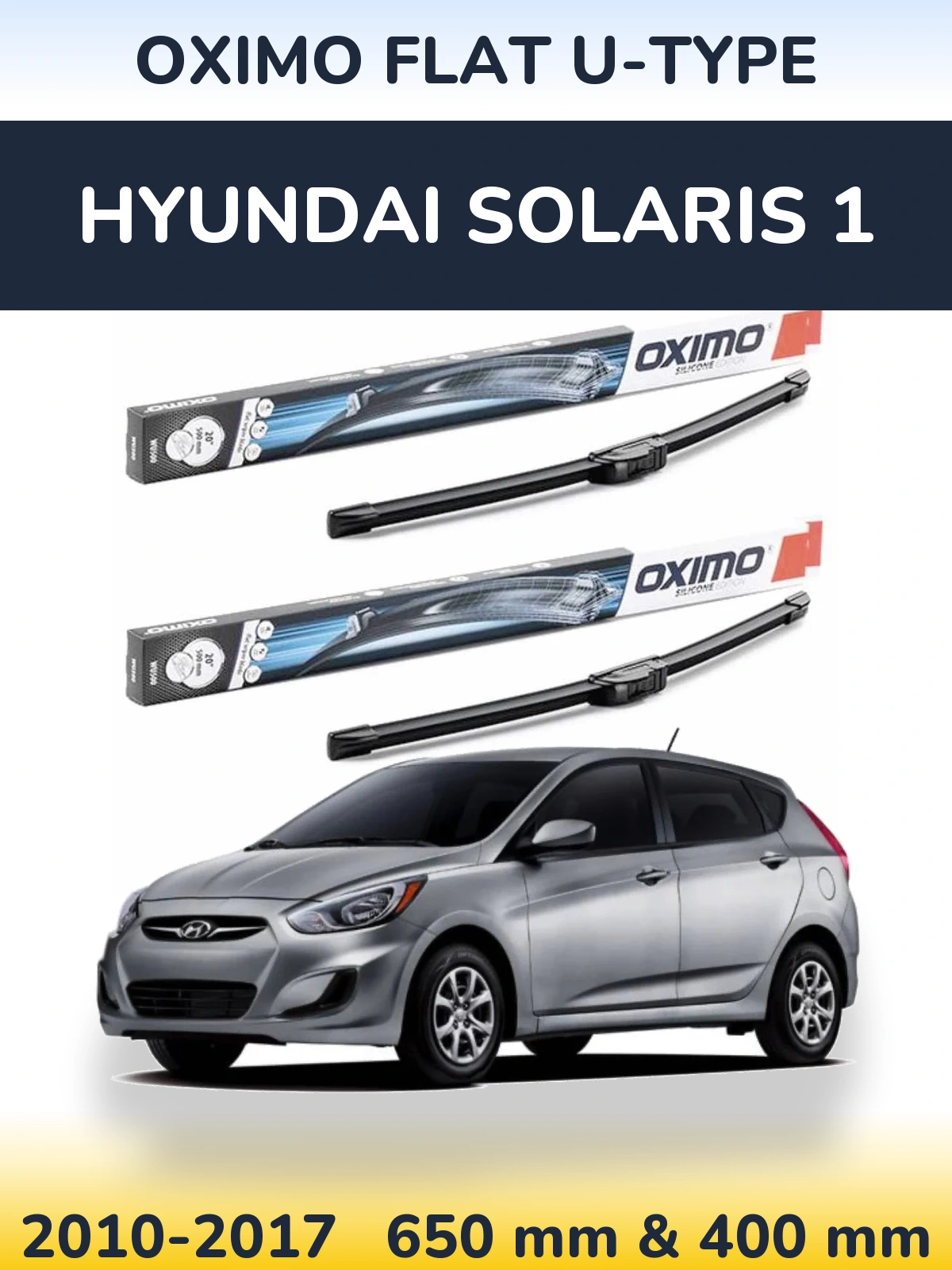 Комплект передних дворников Oximo Flat U-type 650 & 400 мм для Hyundai Solaris 1 2010-2017