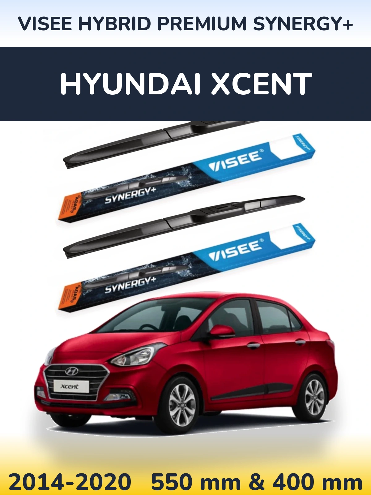 Комплект передних дворников VISEE HYBRID PREMIUM SYNERGY+ 550 & 400 мм для Hyundai Xcent 2014-2020