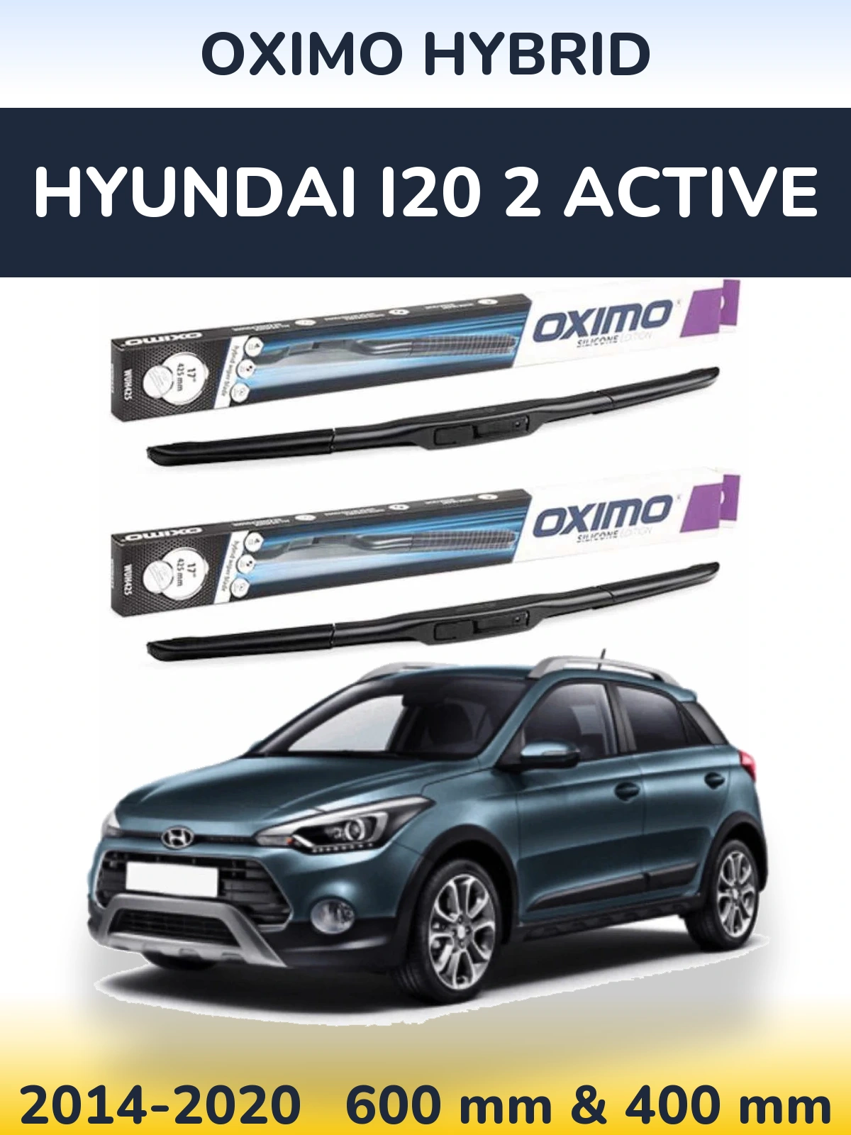 Комплект передних дворников Oximo Hybrid 600 & 400 мм для Hyundai i20 2 Active 2014-2020