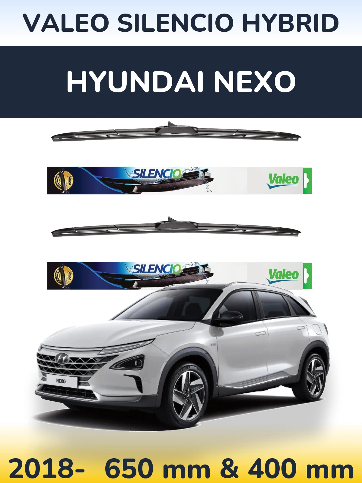 Комплект передних дворников Valeo Silencio Hybrid 650 & 400 мм для Hyundai Nexo 2018-2026
