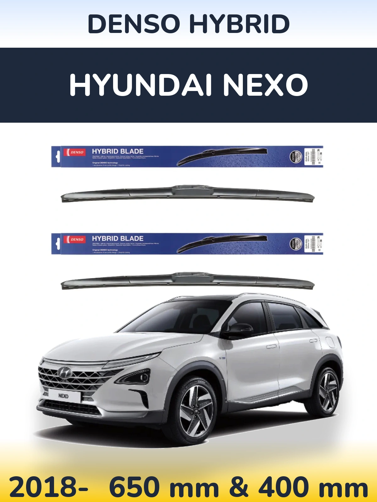 Комплект передних дворников Denso Hybrid 650 & 400 мм для Hyundai Nexo 2018-2026