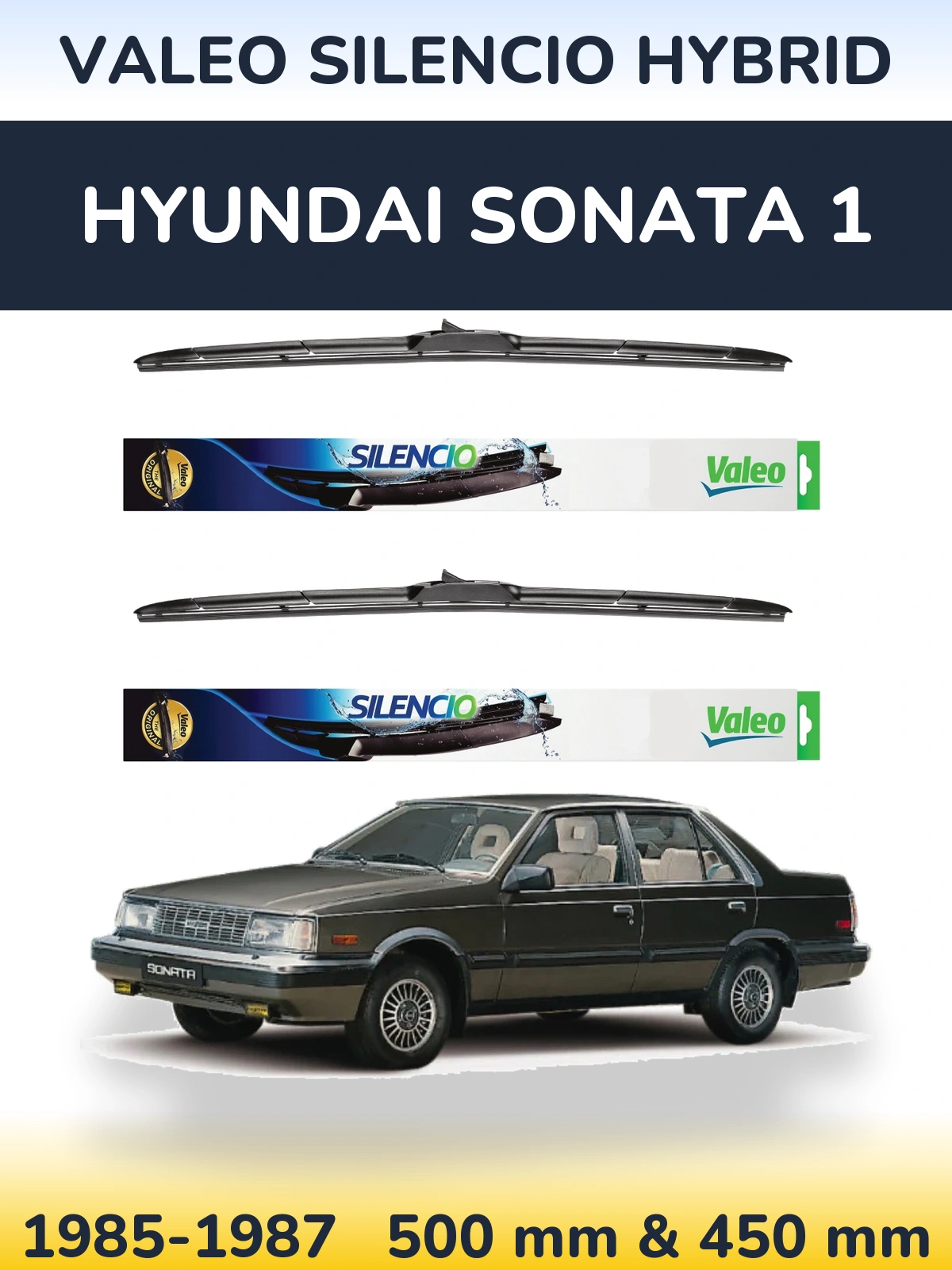Комплект передних дворников Valeo Silencio Hybrid 500 & 450 мм для Hyundai Sonata 1 1985-1987
