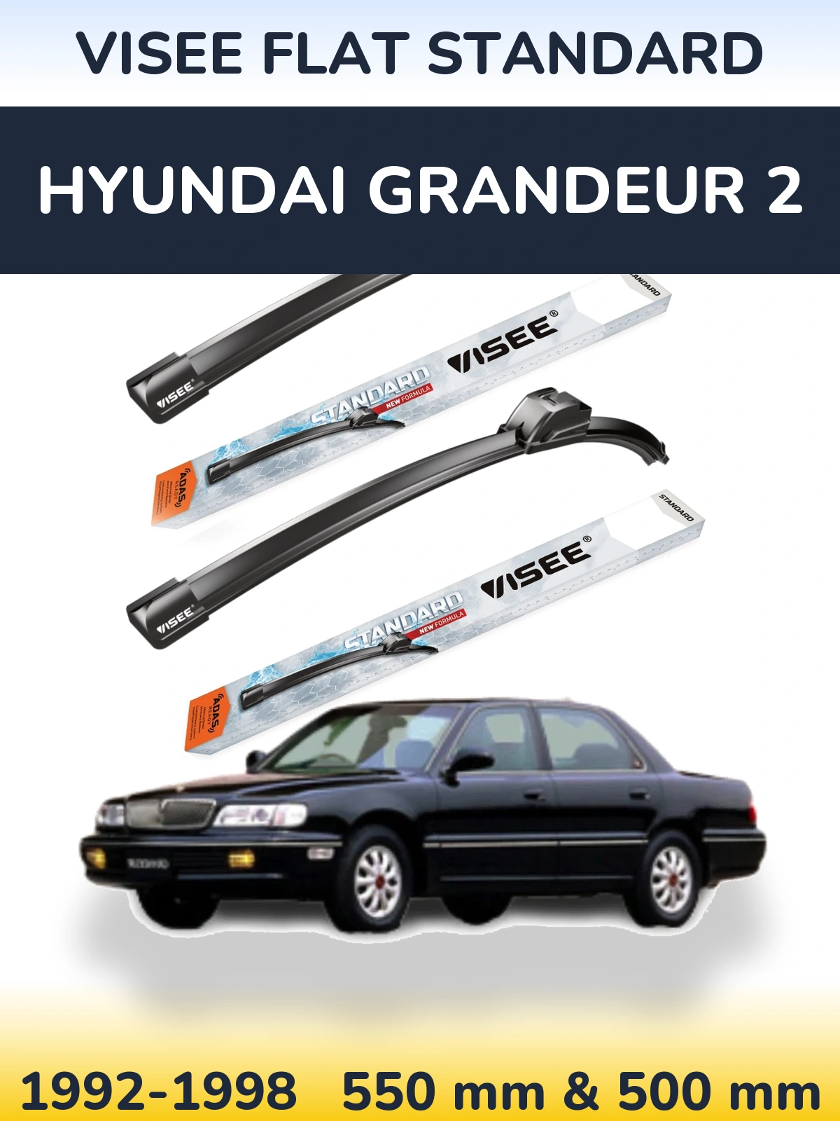 Комплект передних дворников VISEE FLAT STANDARD 550 & 500 мм для Hyundai Grandeur 2 1992-1998