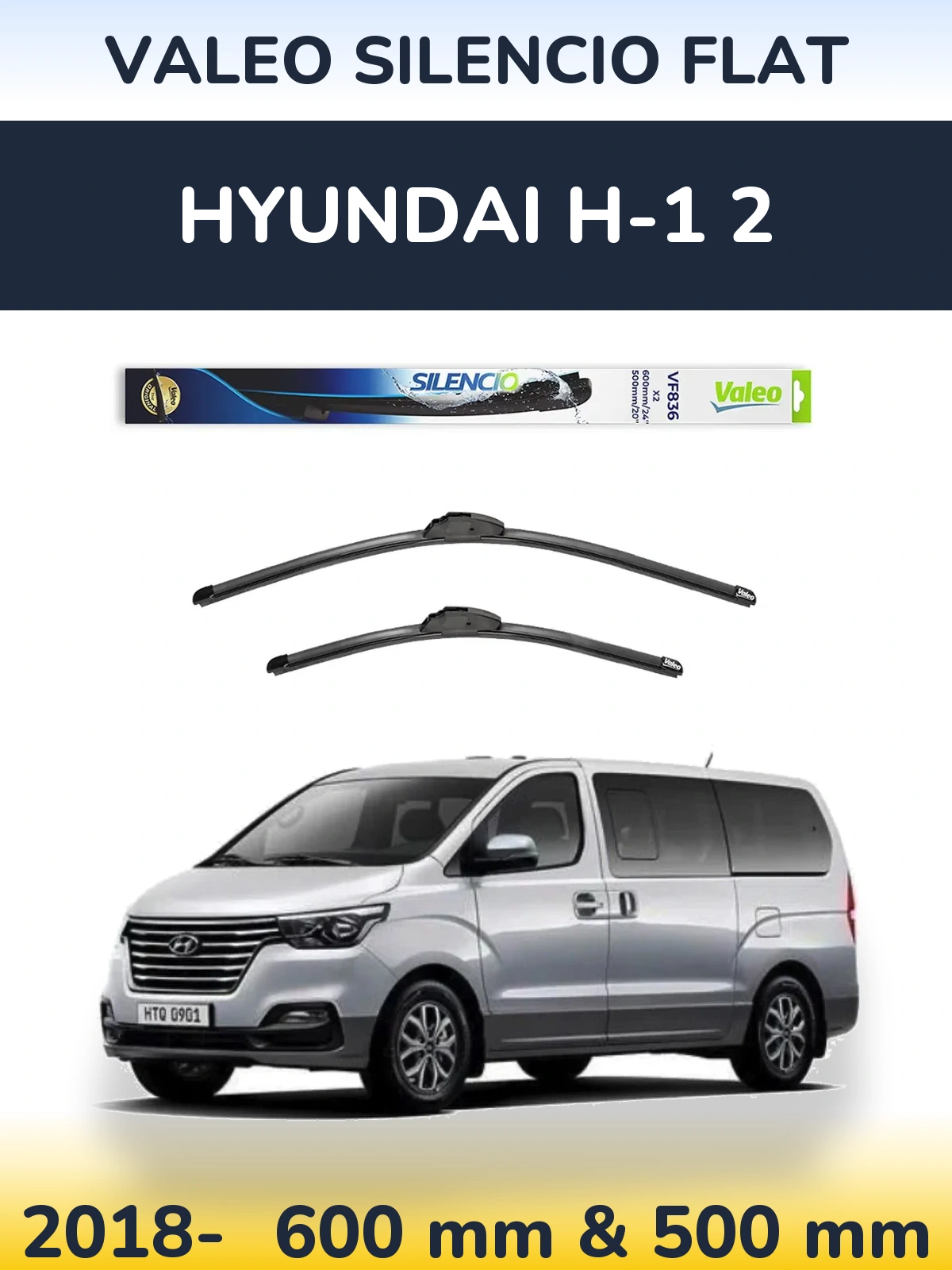 Комплект передних дворников Valeo Silencio Flat 600 & 500 мм для Hyundai H-1 2 2018-2026