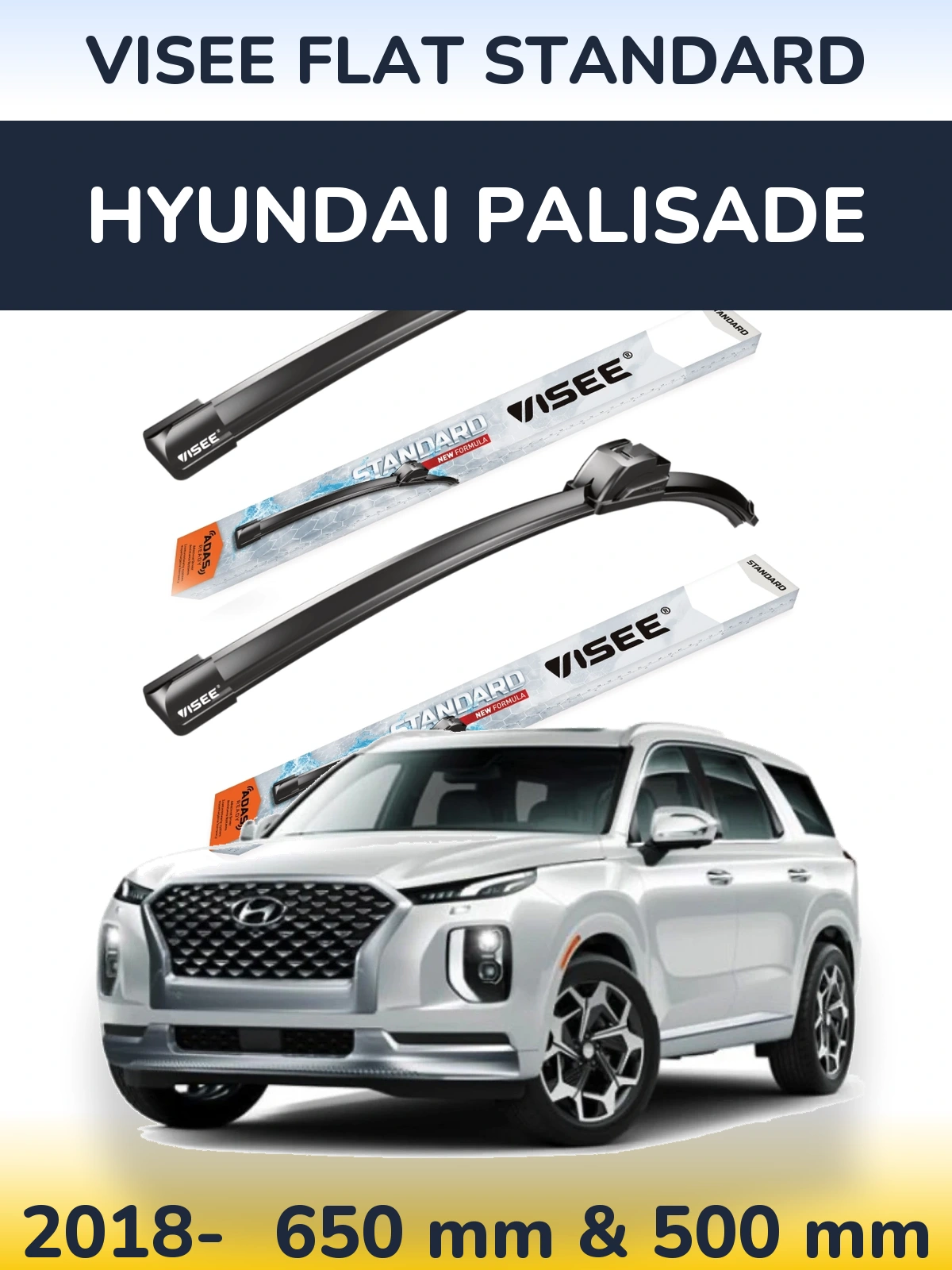 Комплект передних дворников VISEE FLAT STANDARD 650 & 500 мм для Hyundai Palisade 2018-2026