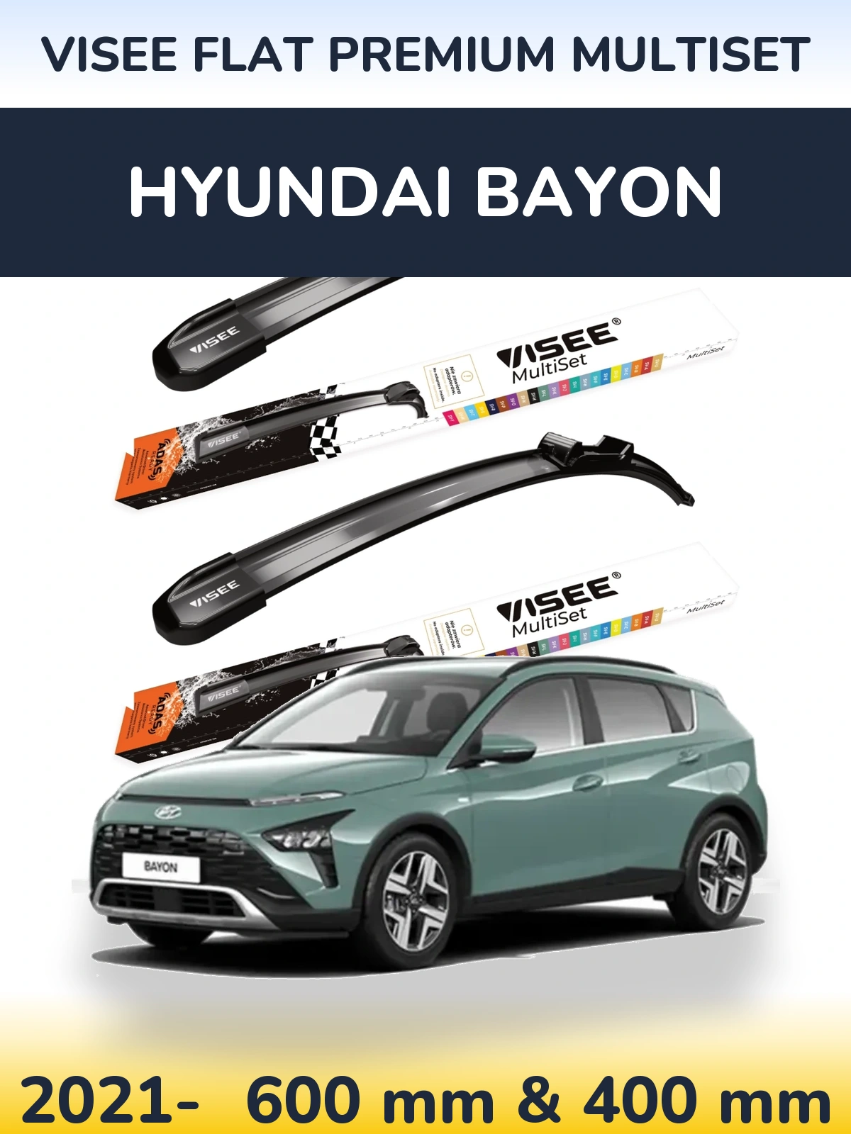 Комплект передних дворников VISEE FLAT PREMIUM MultiSet 600 & 400 мм для Hyundai Bayon 2021-2026