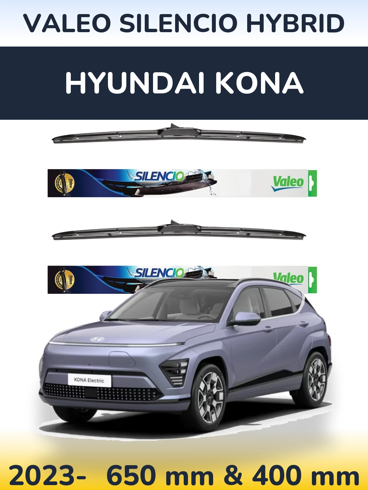 Комплект передних дворников Valeo Silencio Hybrid 650 & 400 мм для Hyundai Kona 2023-2026