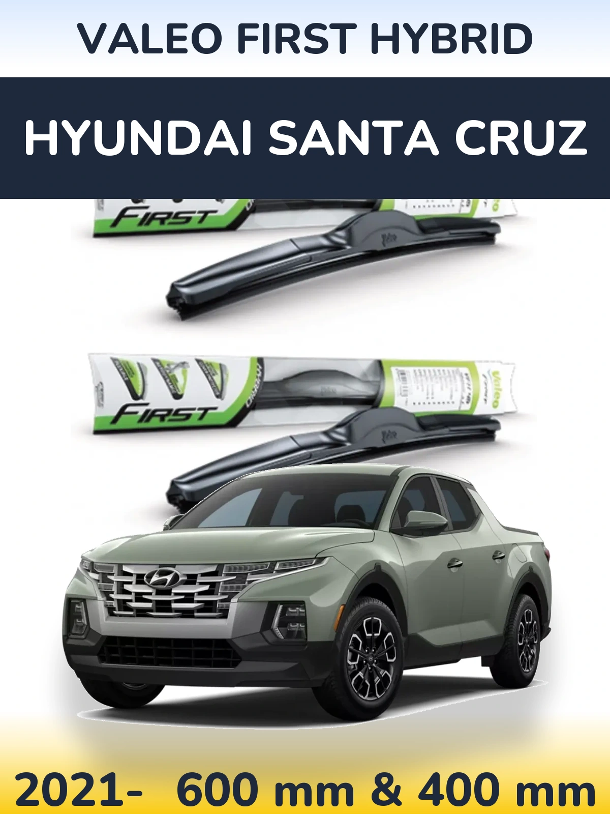 Комплект передних дворников Valeo First Hybrid 600 & 400 мм для Hyundai Santa Cruz 2021-2026