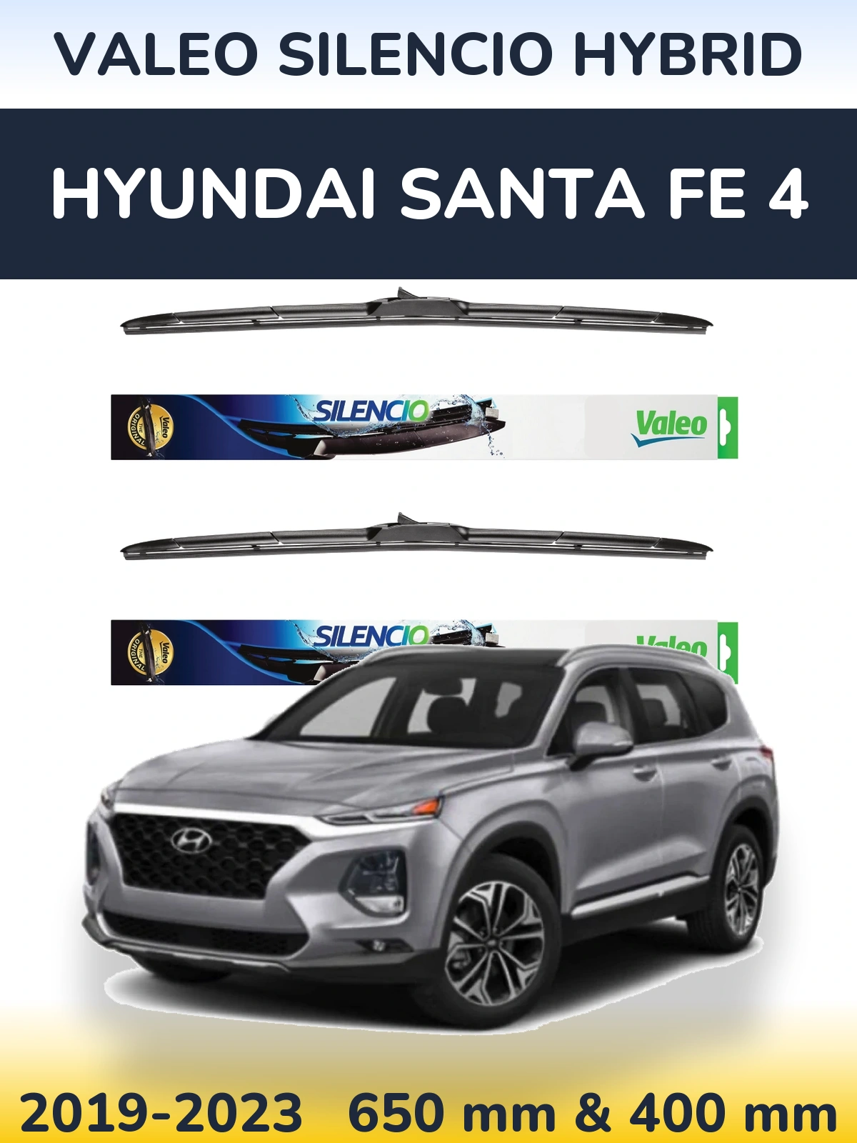 Комплект передних дворников Valeo Silencio Hybrid 650 & 400 мм для Hyundai Santa Fe 4 2019-2023