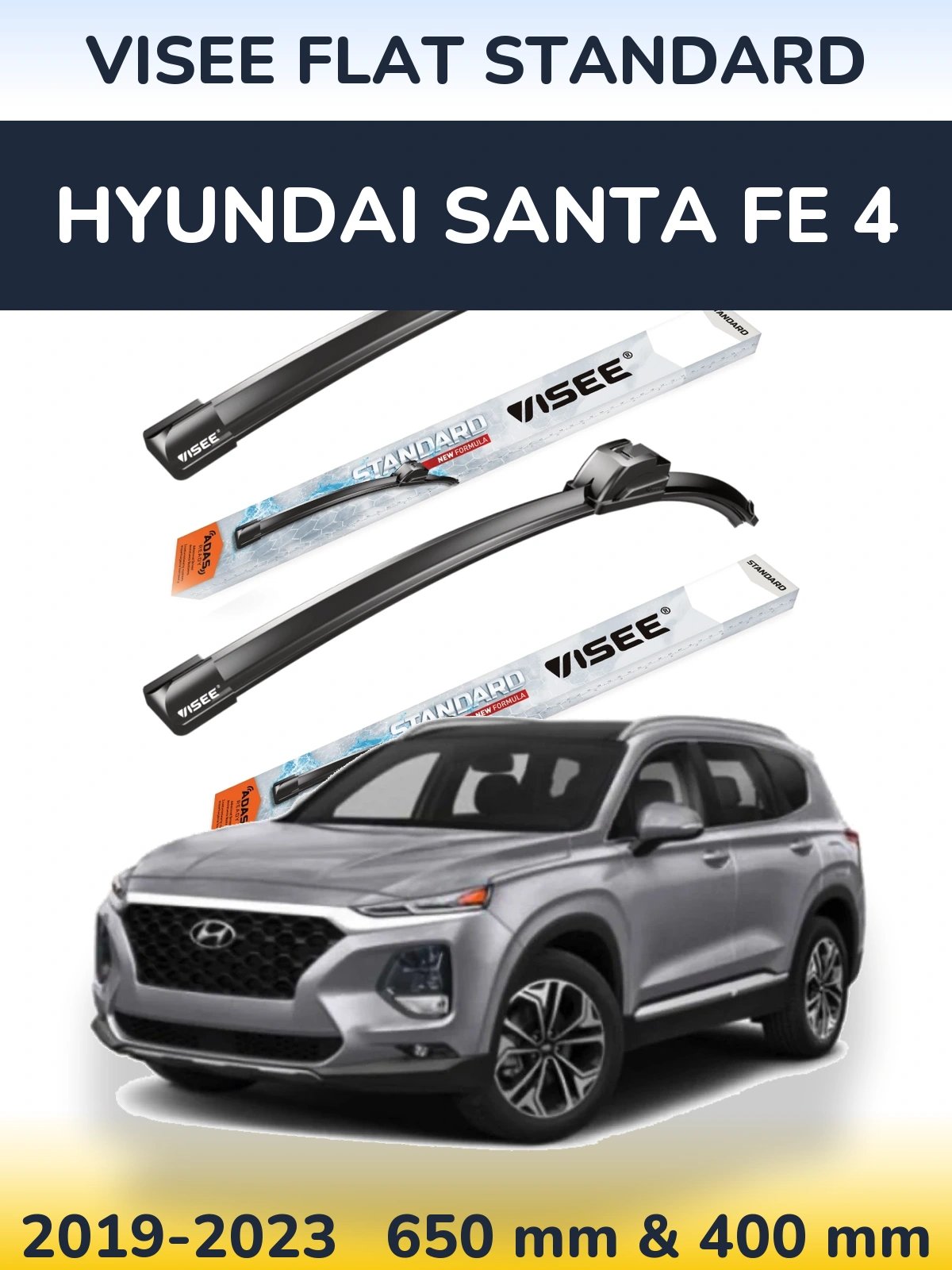 Front wiper blade set VISEE FLAT STANDARD 650 & 400 mm for Hyundai Santa Fe 4 2019-2023