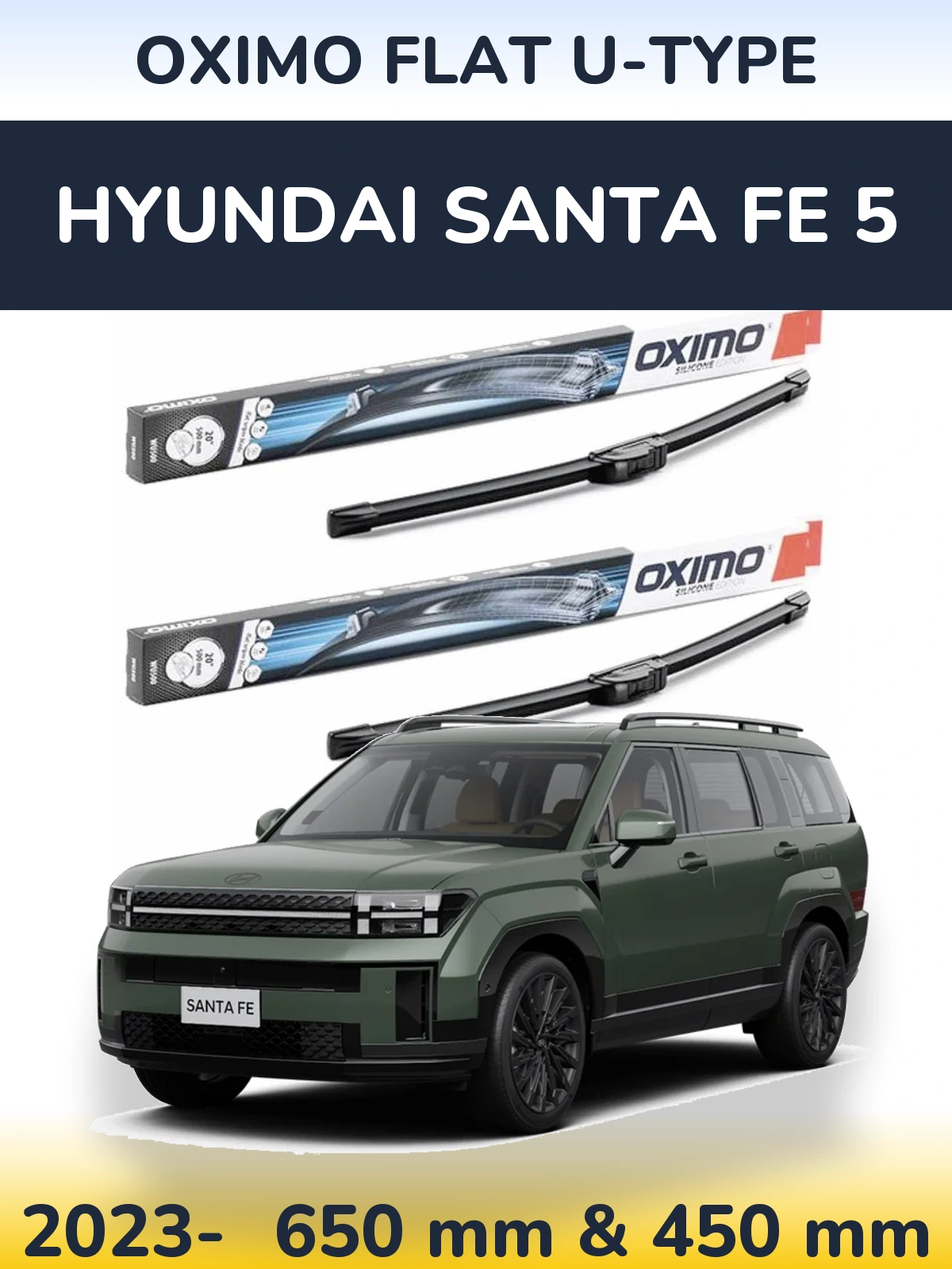 Комплект передніх щіток Oximo Flat U-type 650 & 450 мм для Hyundai Santa Fe 5 2023-2026