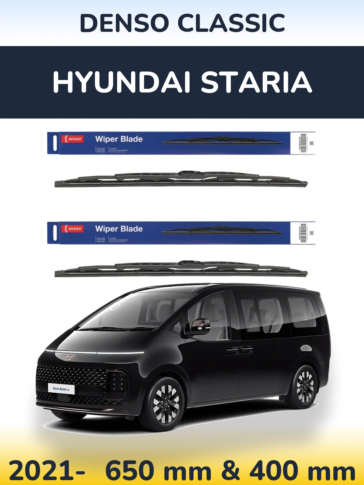Front wiper blade set Denso Classic 650 & 400 mm for Hyundai Staria 2021-2026