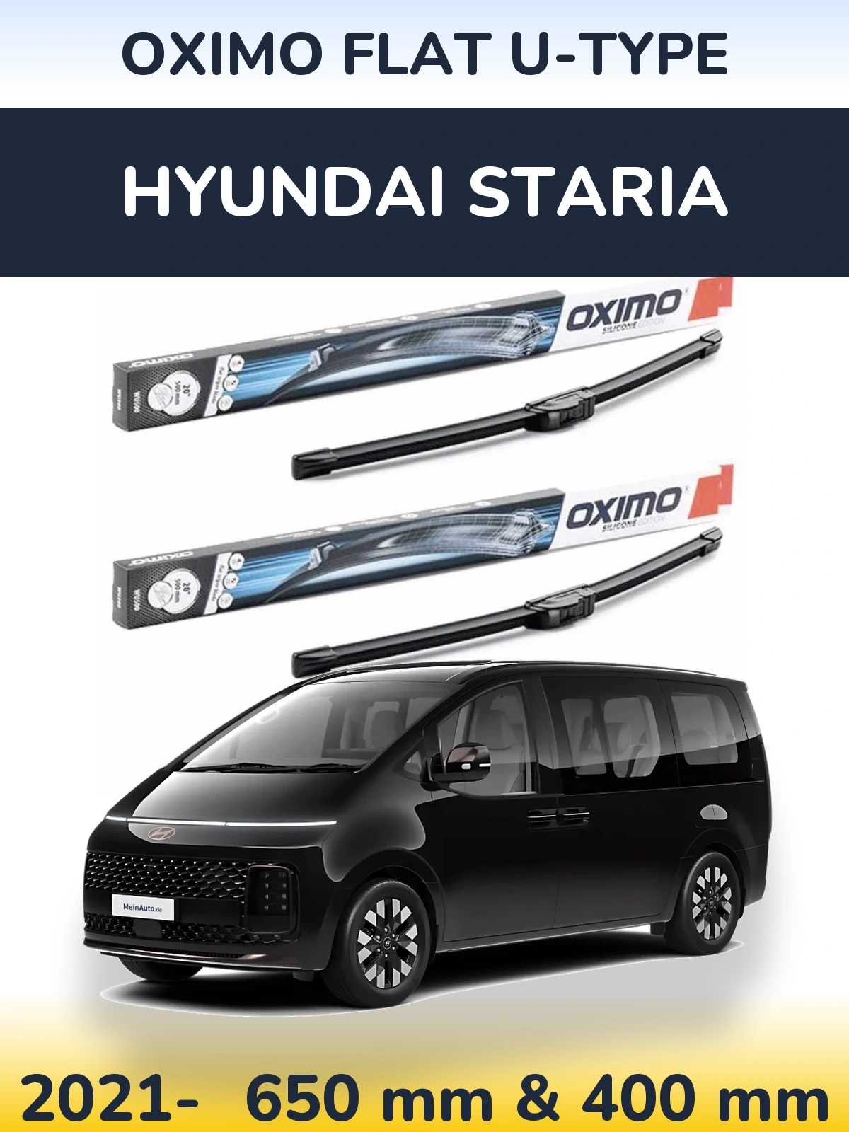 Комплект передніх щіток Oximo Flat U-type 650 & 400 мм для Hyundai Staria 2021-2026