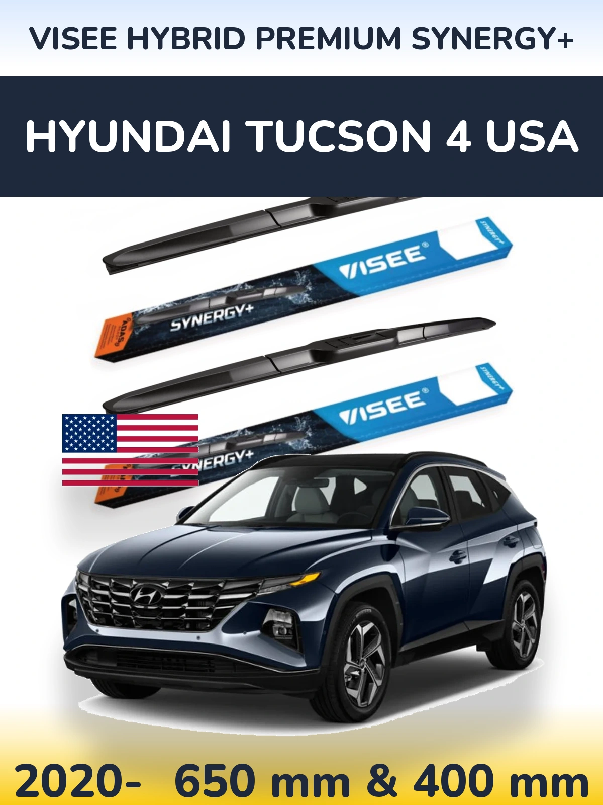 Комплект передних дворников VISEE HYBRID PREMIUM SYNERGY+ 650 & 400 мм для Hyundai Tucson 4 USA 2020-2026