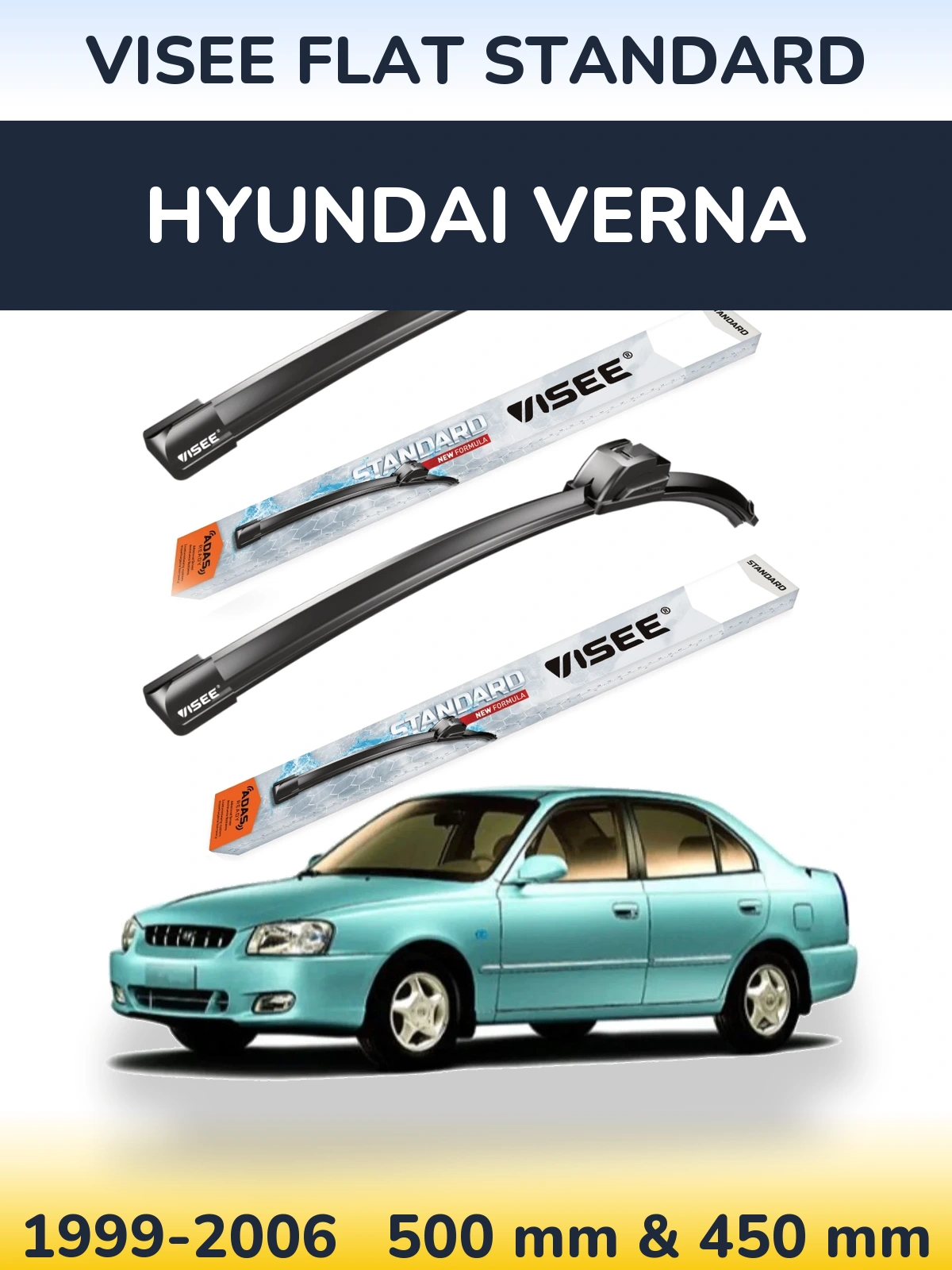 Комплект передних дворников VISEE FLAT STANDARD 500 & 450 мм для Hyundai Verna 1999-2006