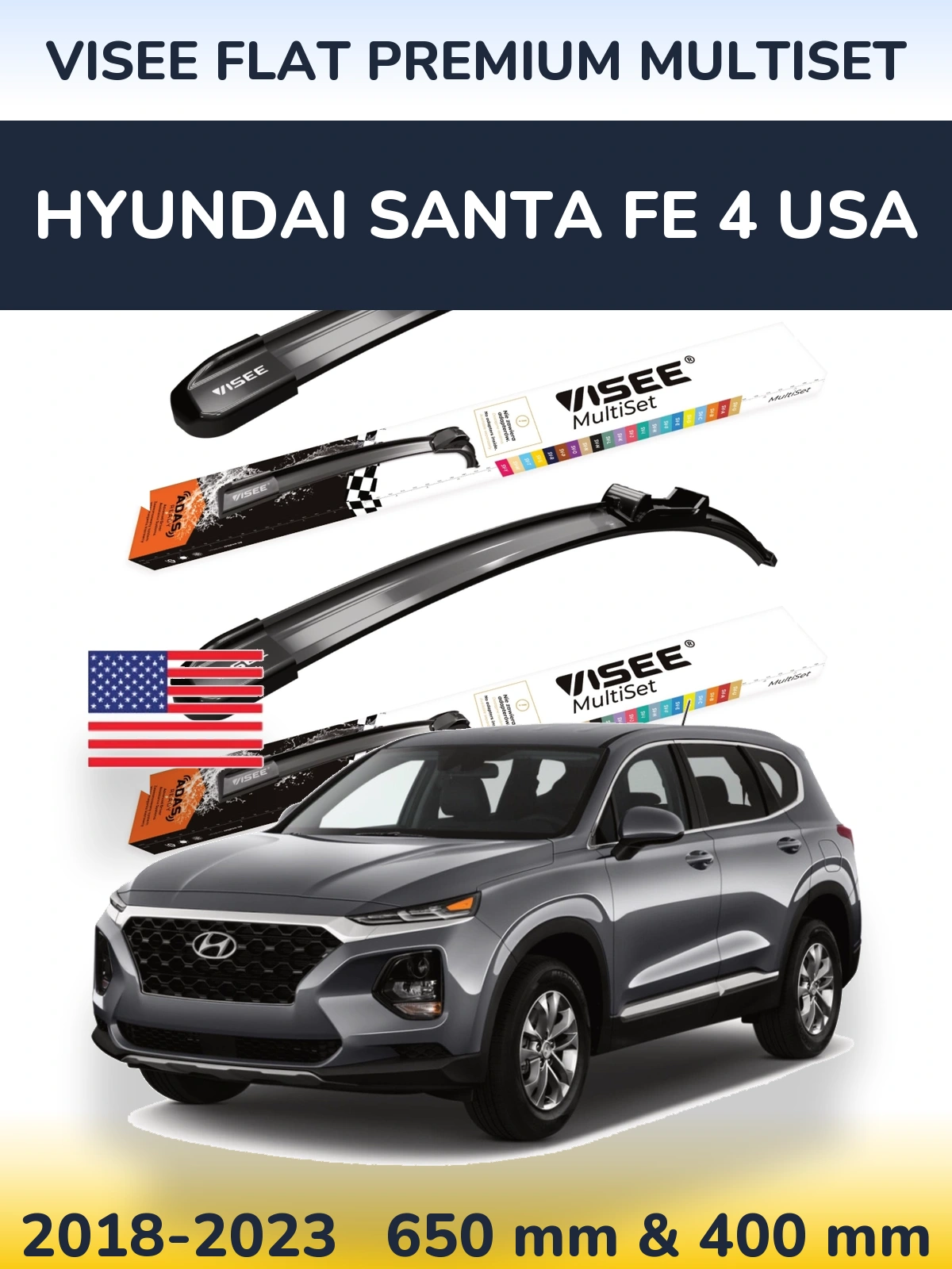 Ștergătoare VISEE FLAT PREMIUM MultiSet pentru Hyundai Santa Fe 4 USA