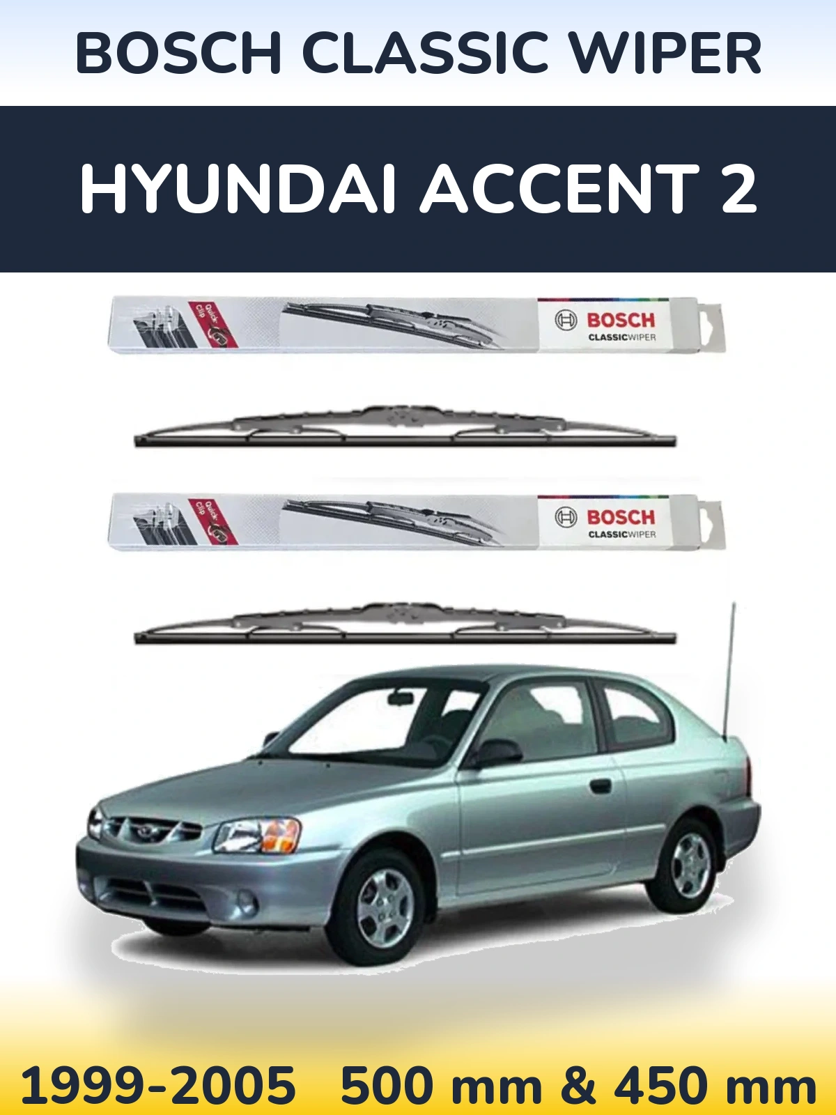 Комплект передних дворников BOSCH Classic Wiper 500 & 450 мм для Hyundai Accent 2 1999-2005