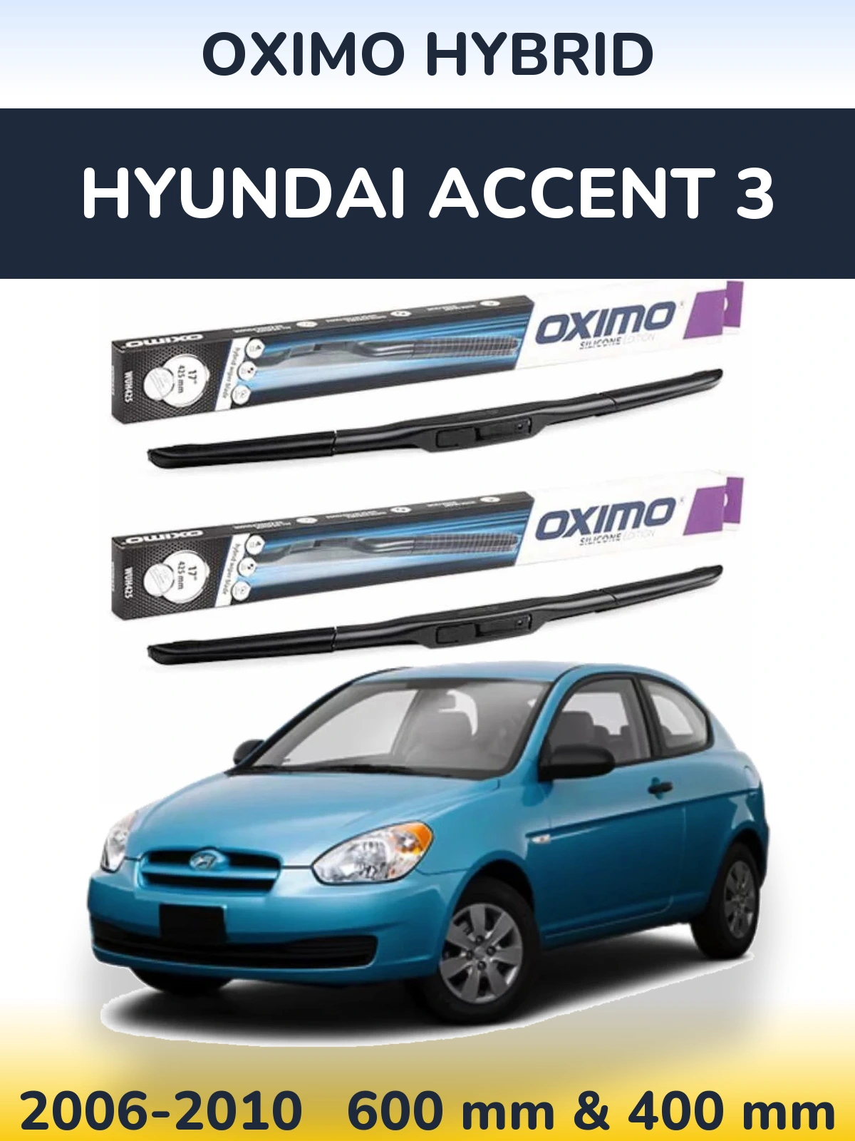 Комплект передних дворников Oximo Hybrid 600 & 400 мм для Hyundai Accent 3 2006-2010