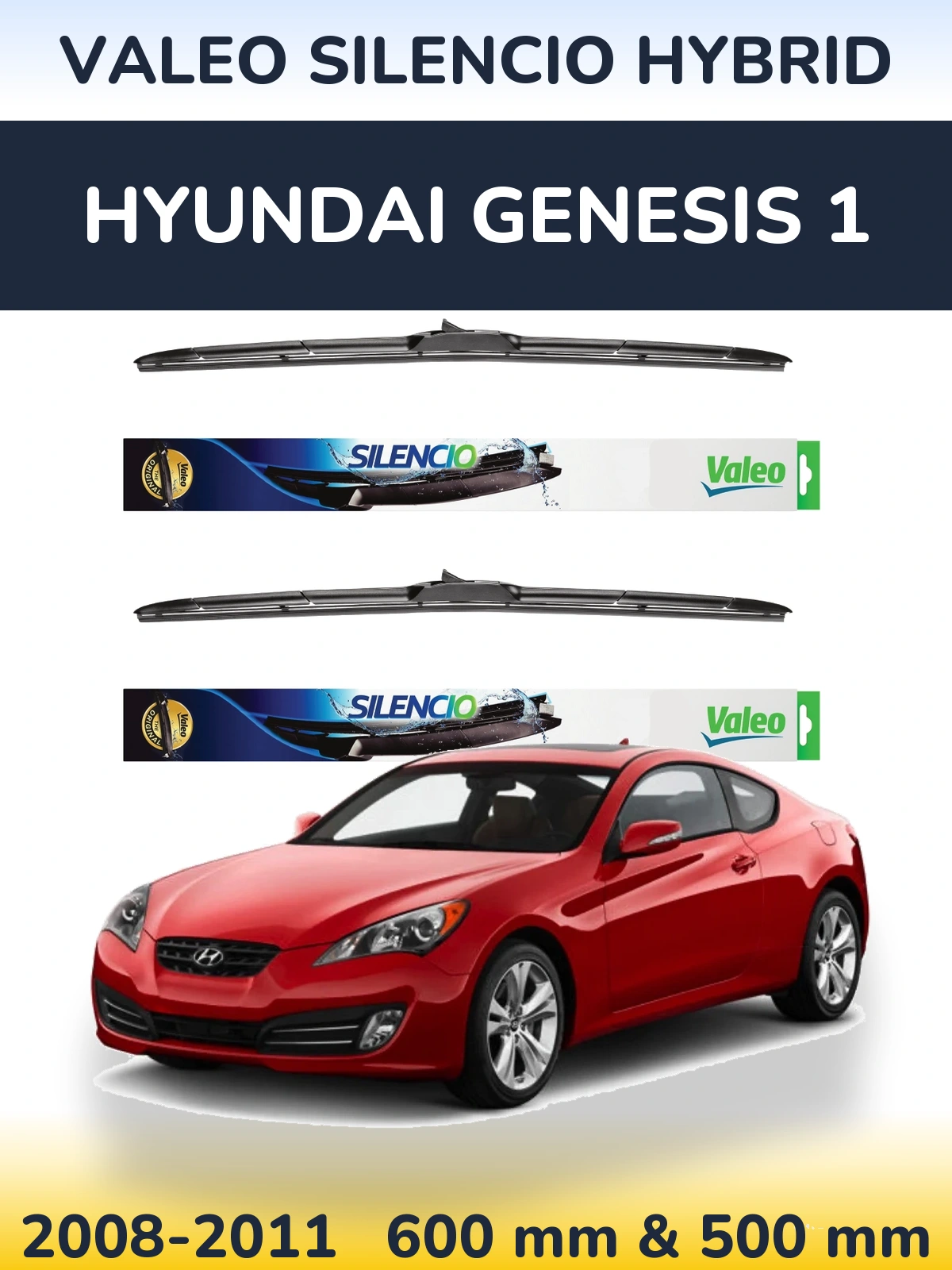 Комплект передних дворников Valeo Silencio Hybrid 600 & 500 мм для Hyundai Genesis 1 2008-2011