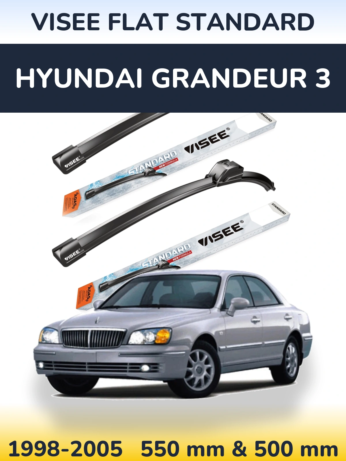 Комплект передних дворников VISEE FLAT STANDARD 550 & 500 мм для Hyundai Grandeur 3 1998-2005