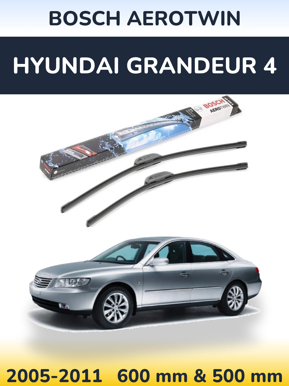 Комплект передних дворников BOSCH AeroTwin 600 & 500 мм для Hyundai Grandeur 4 2005-2011