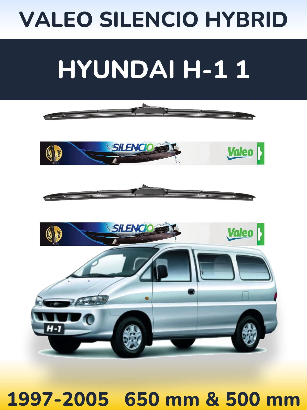 Комплект передних дворников Valeo Silencio Hybrid 650 & 500 мм для Hyundai H-1 1 1997-2005