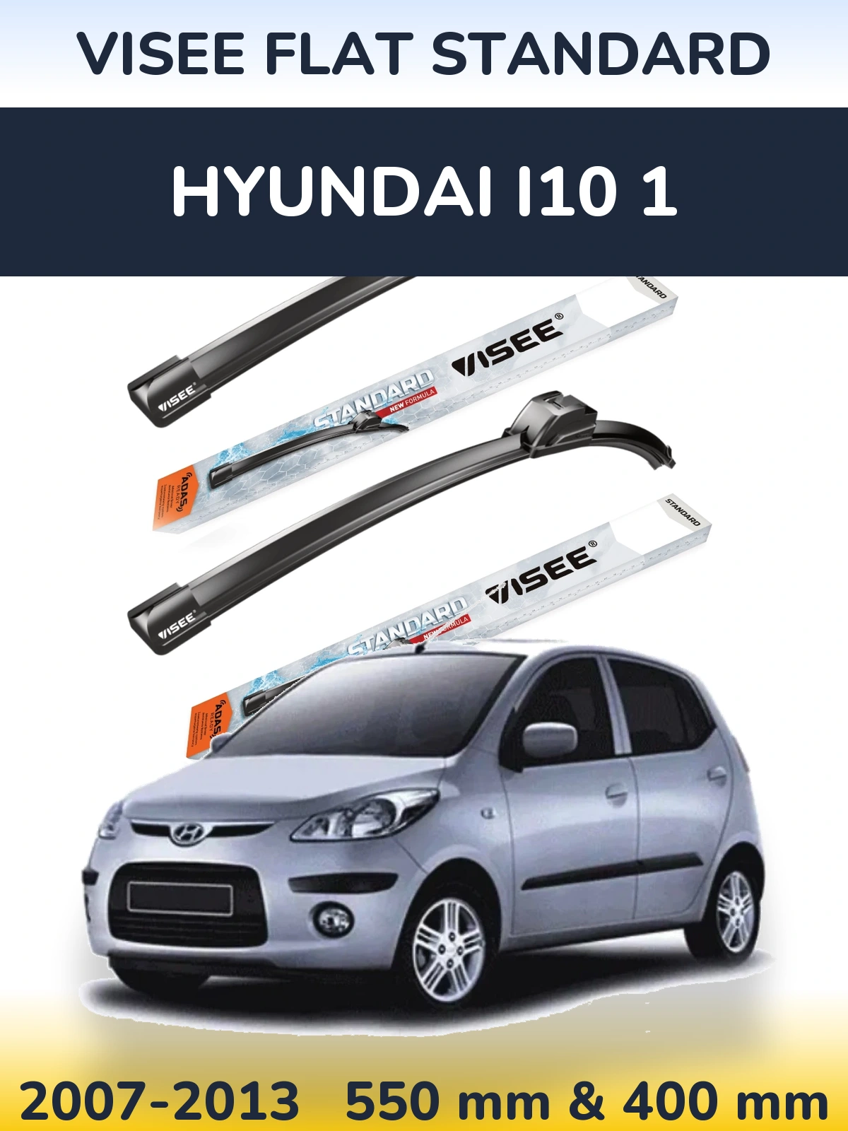 Комплект передних дворников VISEE FLAT STANDARD 550 & 400 мм для Hyundai i10 1 2007-2013