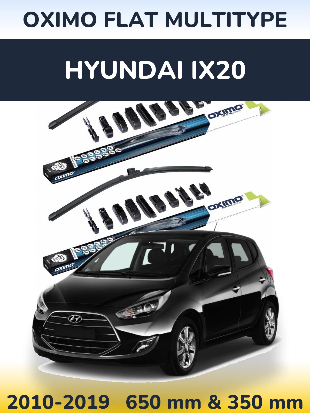 Комплект передних дворников Oximo Flat MultiТипe 650 & 350 мм для Hyundai ix20 2010-2019