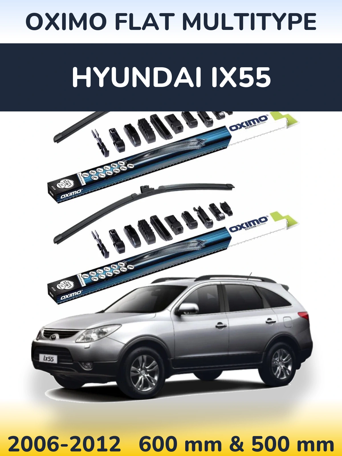 Front wiper blade set Oximo Flat MultiTypee 600 & 500 mm for Hyundai ix55 2006-2012