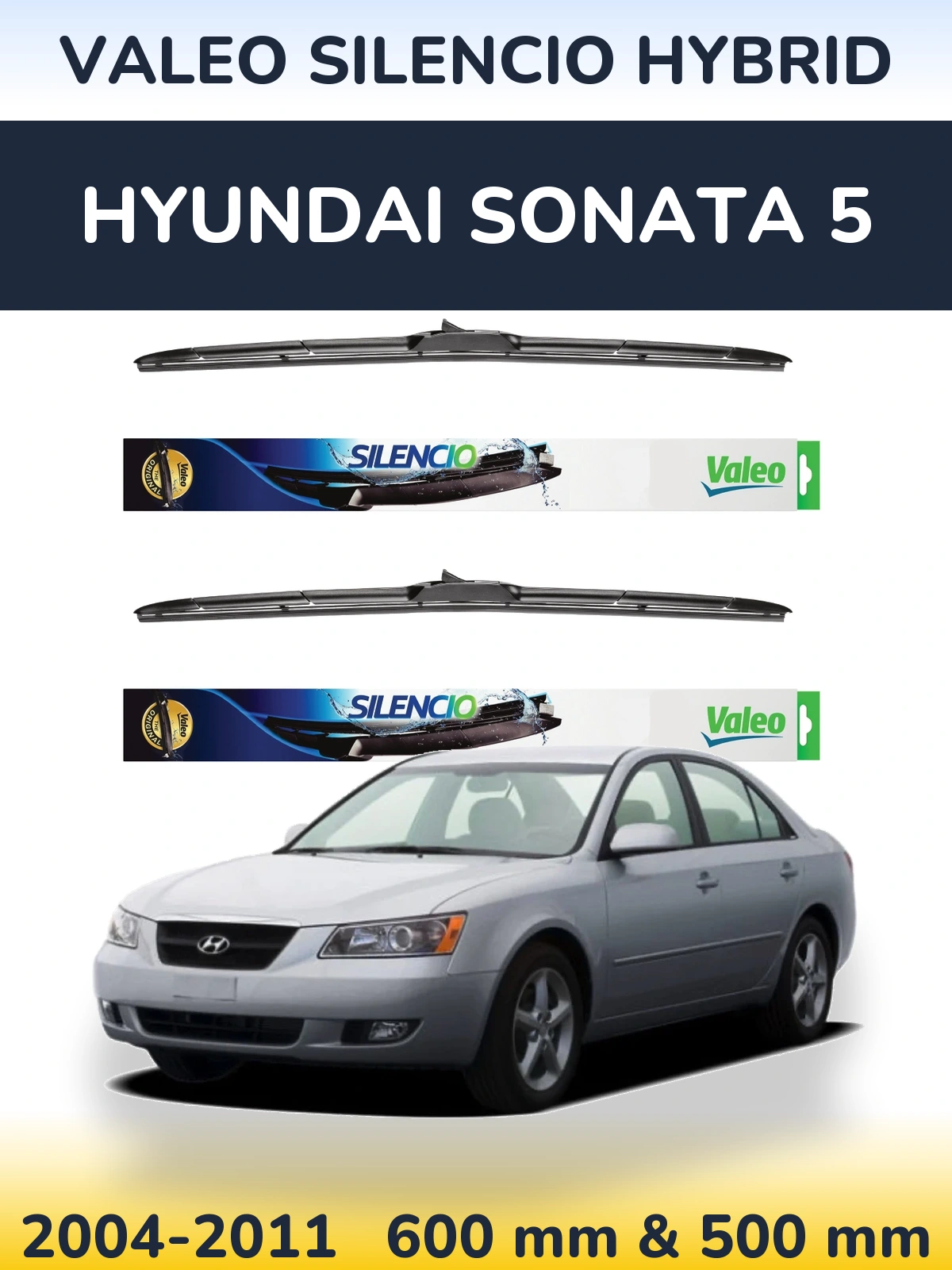 Комплект передних дворников Valeo Silencio Hybrid 600 & 500 мм для Hyundai Sonata 5 2004-2011