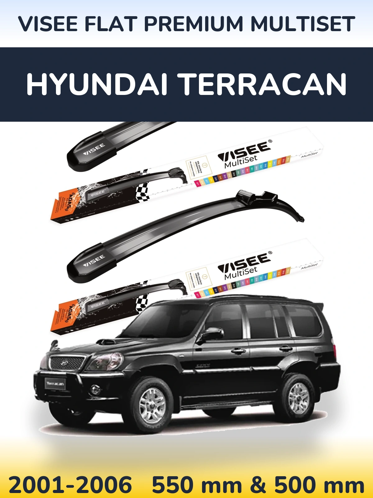 Комплект передніх щіток VISEE FLAT PREMIUM MultiSet 550 & 500 мм для Hyundai Terracan 2001-2006