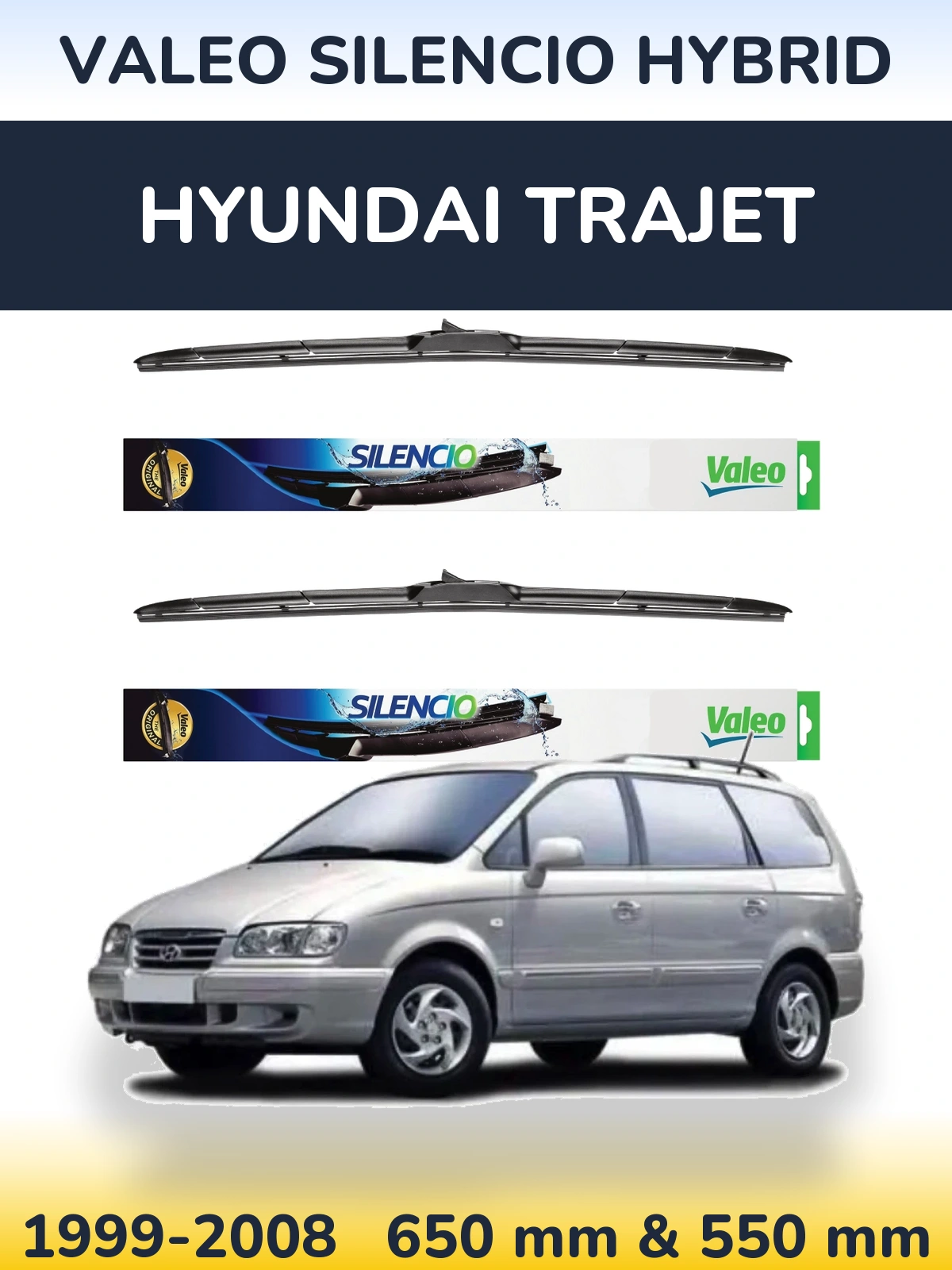 Комплект передних дворников Valeo Silencio Hybrid 650 & 550 мм для Hyundai Trajet 1999-2008