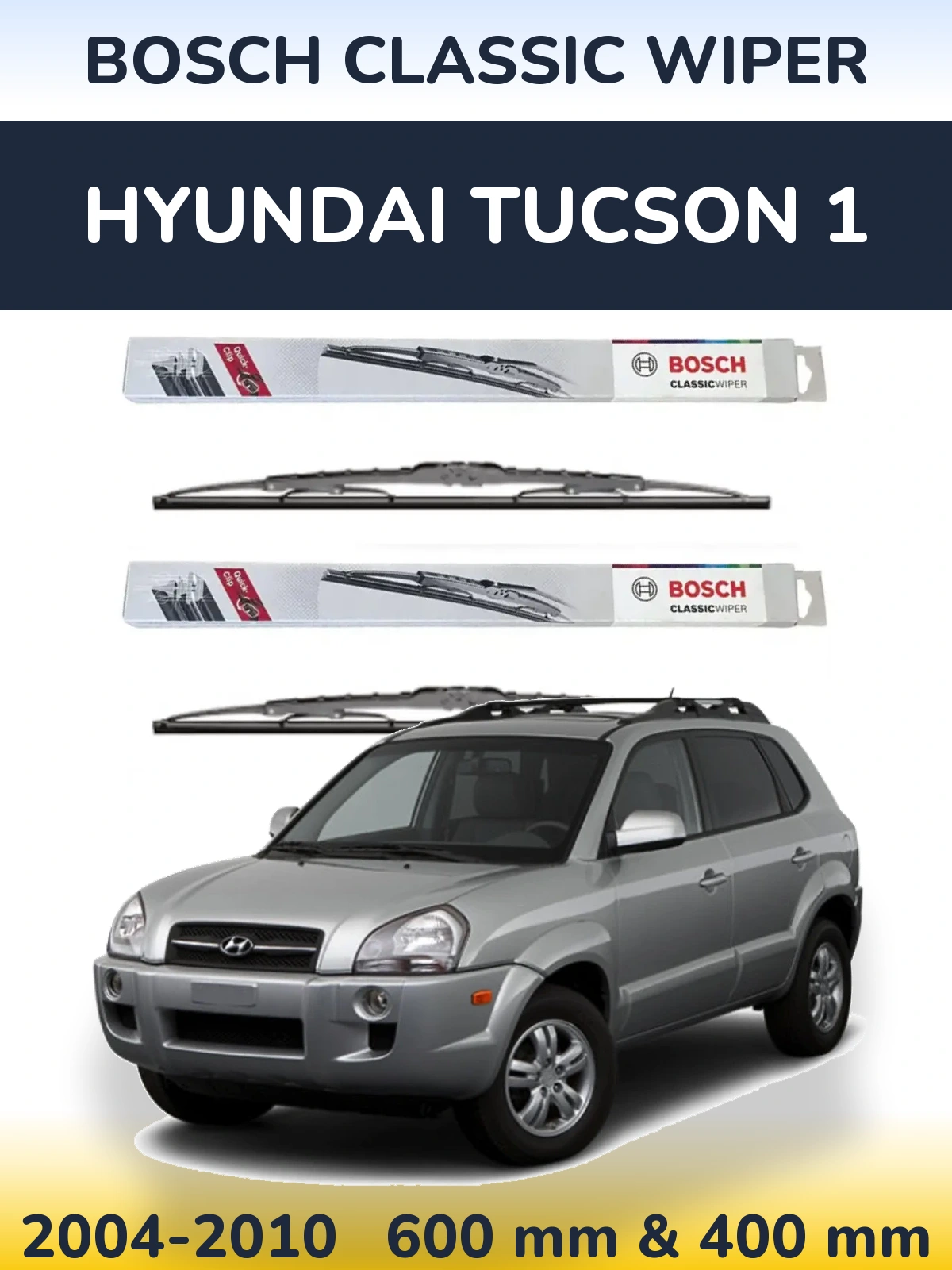 Front wiper blade set BOSCH Classic Wiper 600 & 400 mm for Hyundai Tucson 1 2004-2010
