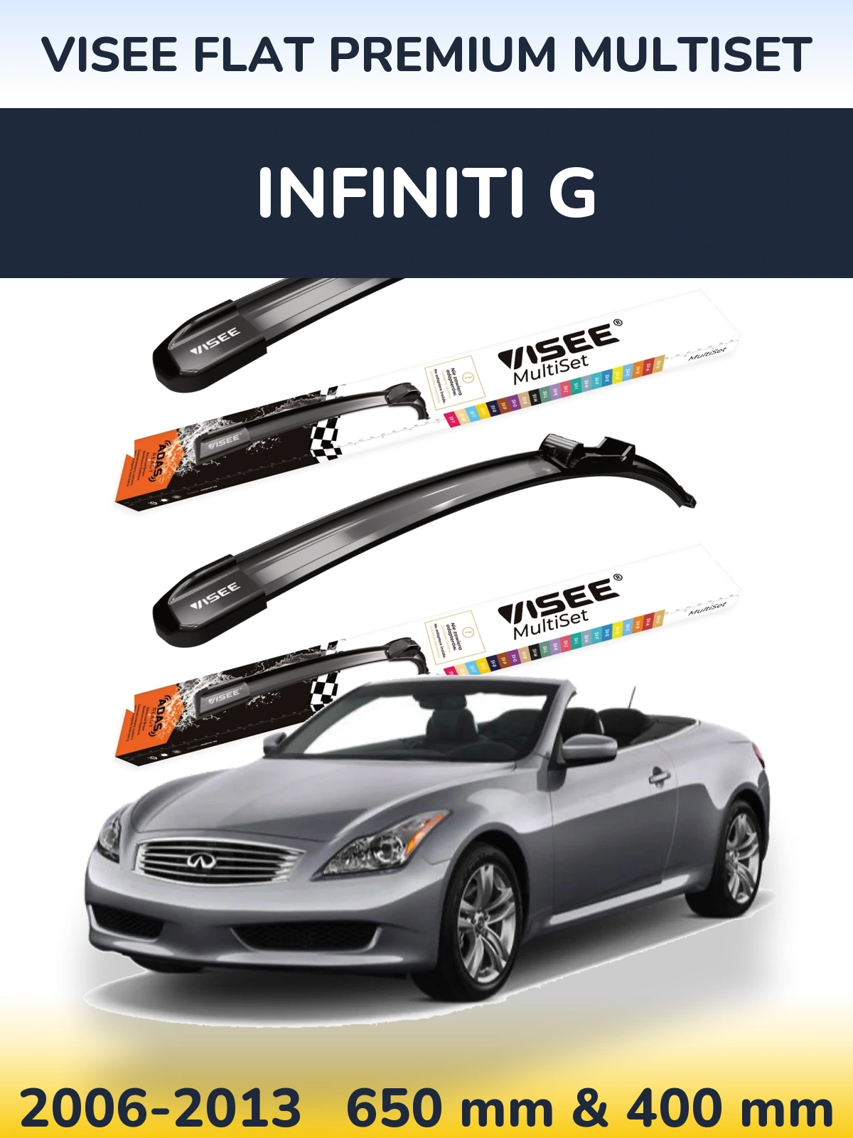 Комплект передних дворников VISEE FLAT PREMIUM MultiSet 650 & 400 мм для Infiniti G 2006-2013