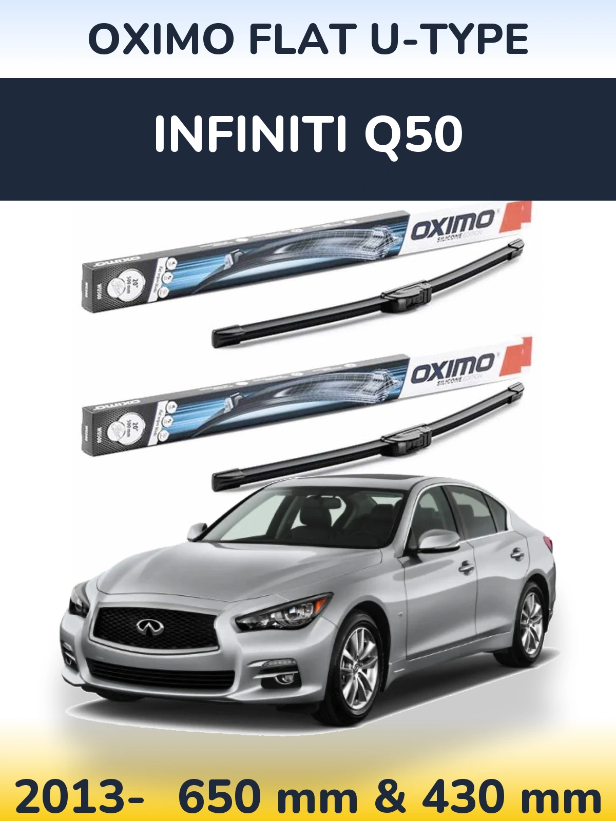 Комплект передних дворников Oximo Flat U-type 650 & 430 мм для Infiniti Q50 2013-2026