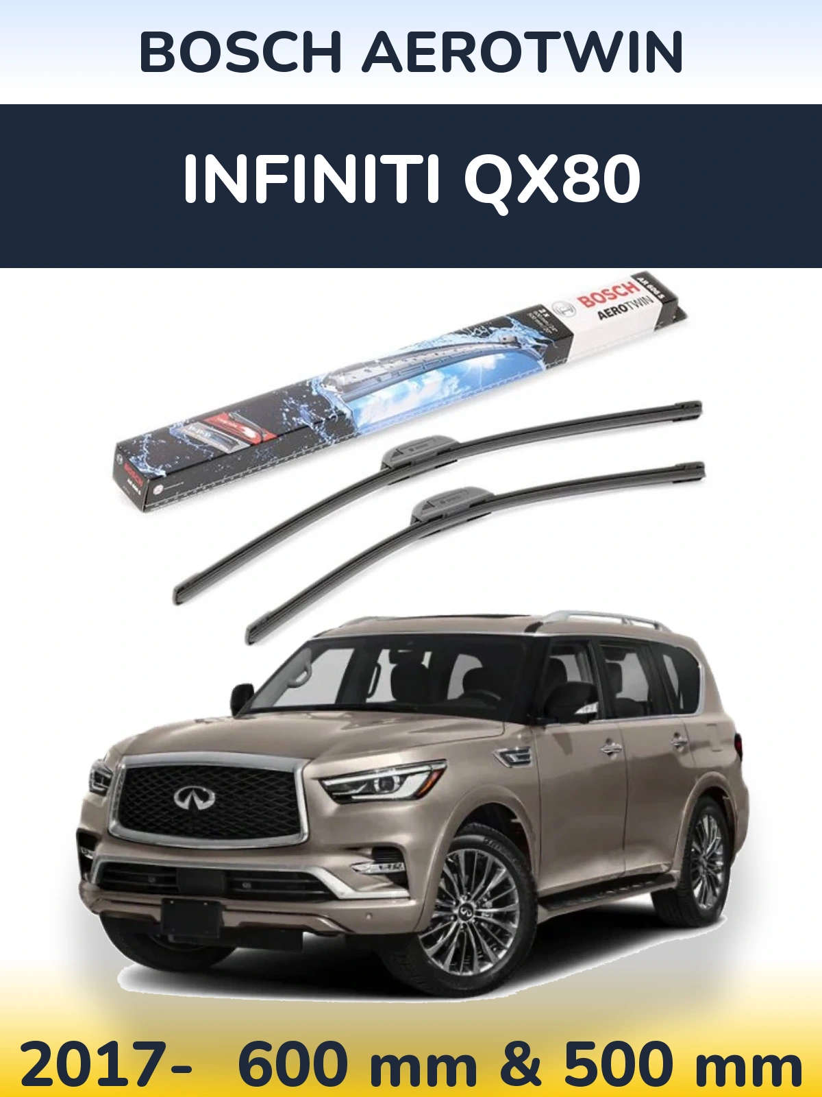 Комплект передних дворников BOSCH AeroTwin 600 & 500 мм для Infiniti QX80 2017-2026