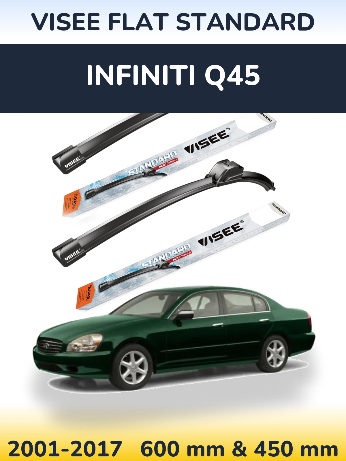 Комплект передних дворников VISEE FLAT STANDARD 600 & 450 мм для Infiniti Q45 2001-2017