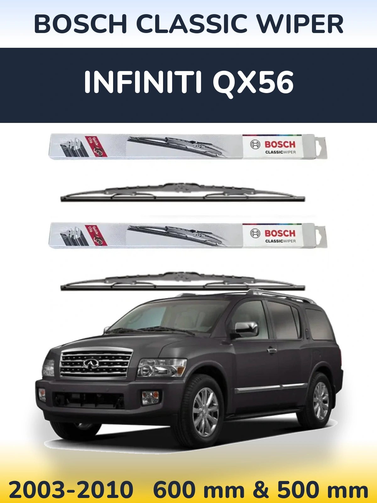 Комплект передних дворников BOSCH Classic Wiper 600 & 500 мм для Infiniti QX56 2003-2010