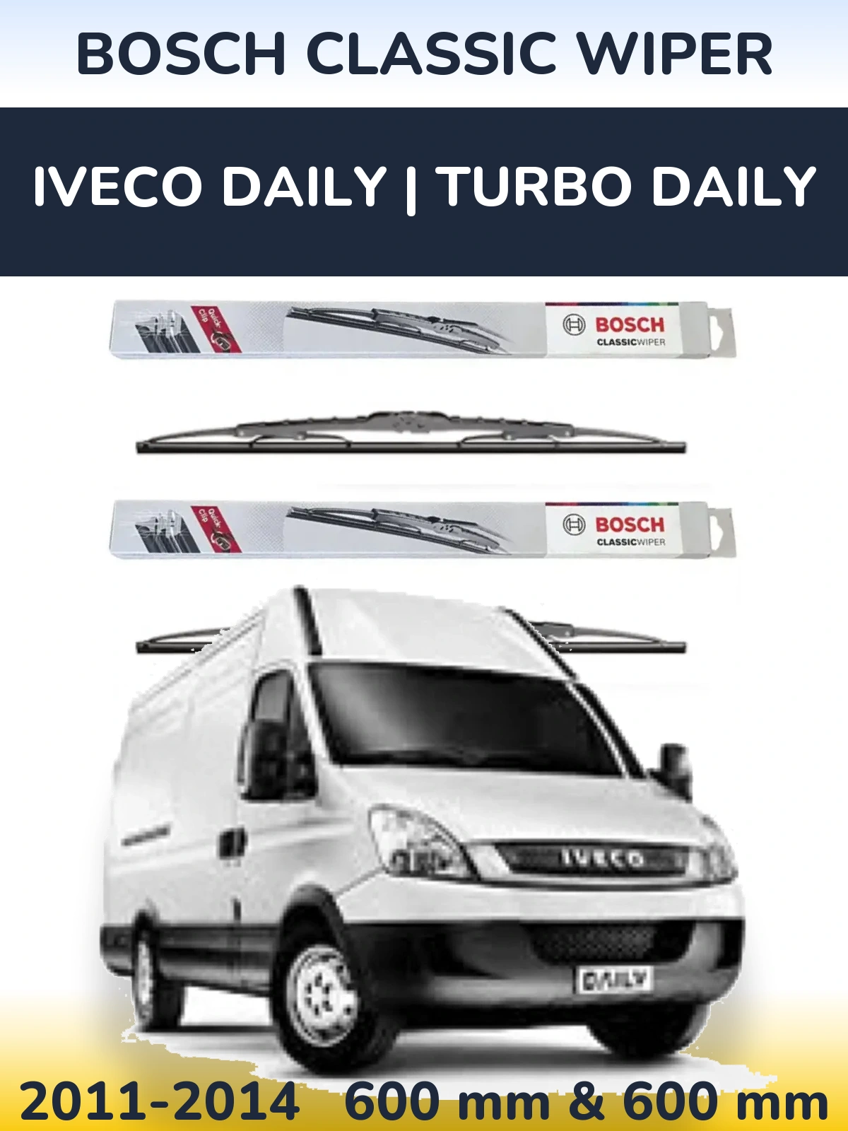 Комплект передних дворников BOSCH Classic Wiper 600 & 600 мм для Iveco Daily | Turbo Daily 2011-2014