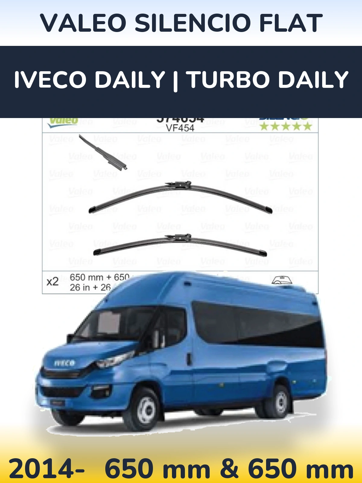 Комплект передних дворников Valeo Silencio Flat 650 & 650 мм для Iveco Daily | Turbo Daily 2014-2026