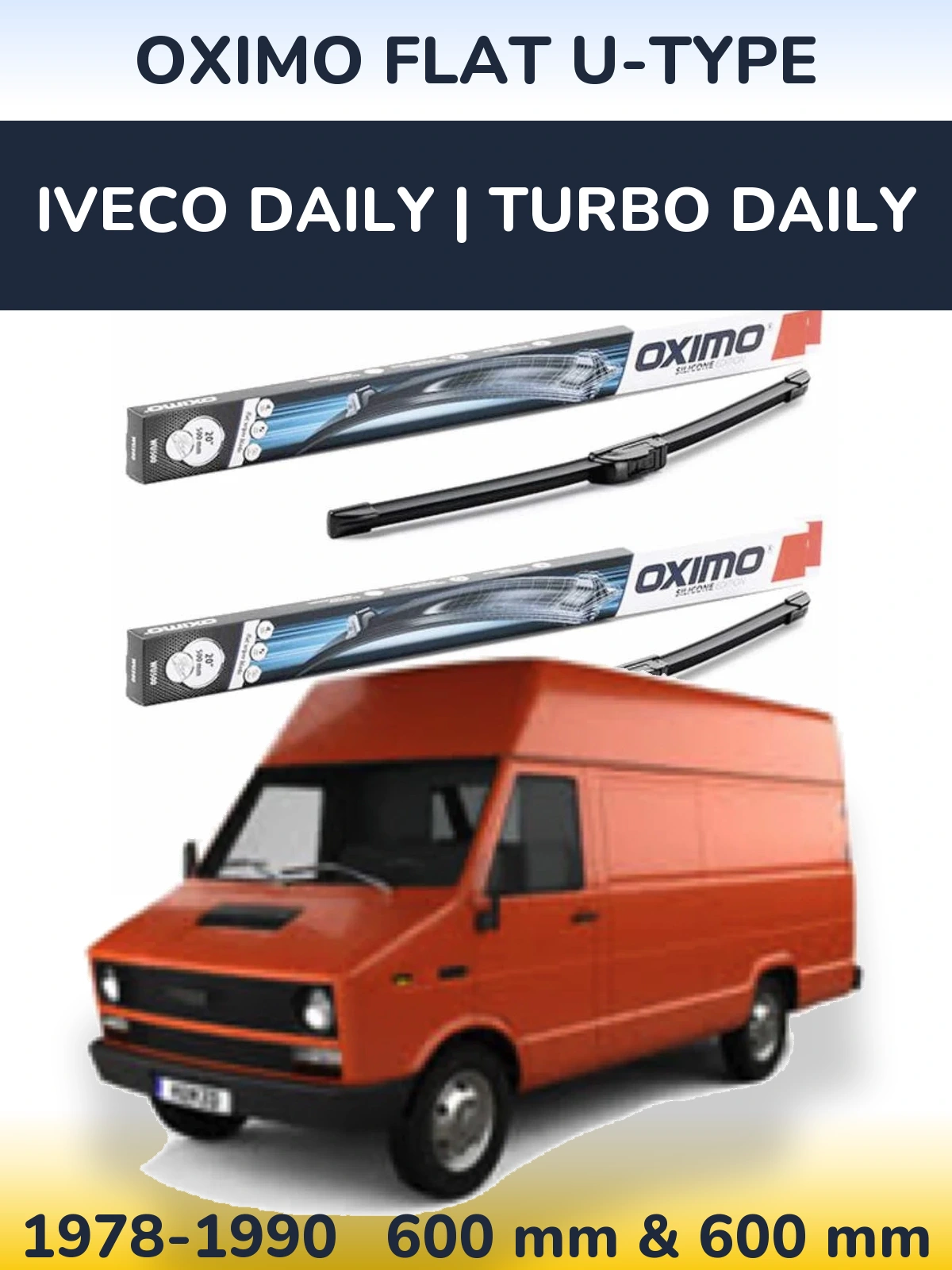 Комплект передних дворников Oximo Flat U-type 600 & 600 мм для Iveco Daily | Turbo Daily 1978-1990
