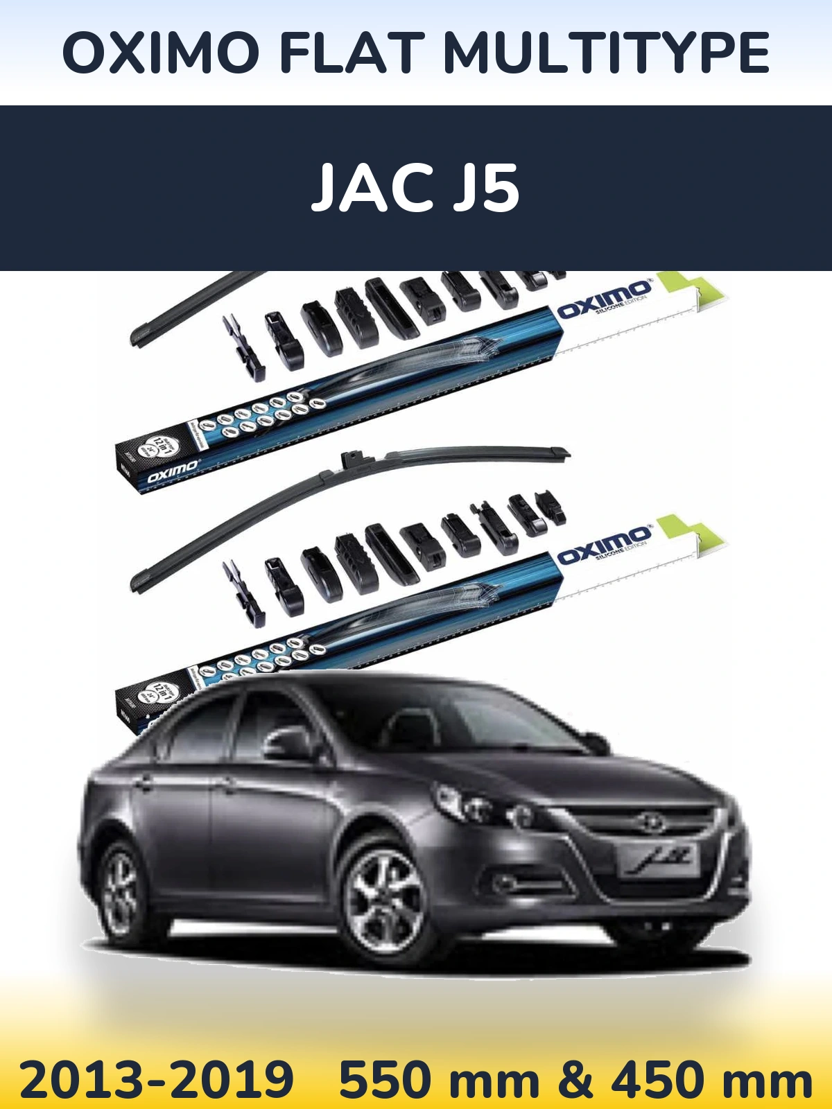 Комплект передних дворников Oximo Flat MultiТипe 550 & 450 мм для JAC J5 2013-2019