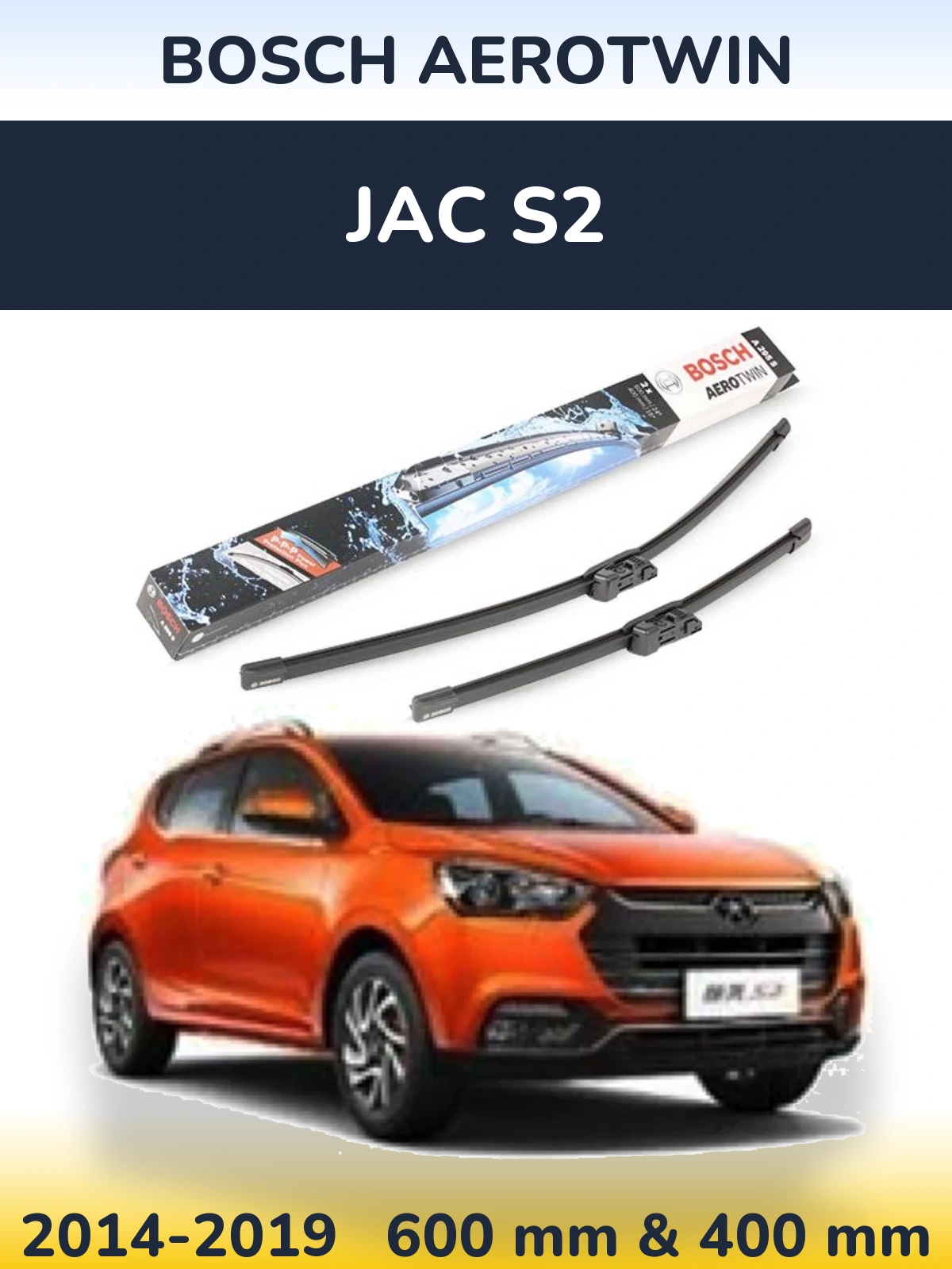 Комплект передних дворников BOSCH AeroTwin 600 & 400 мм для JAC S2 2014-2019