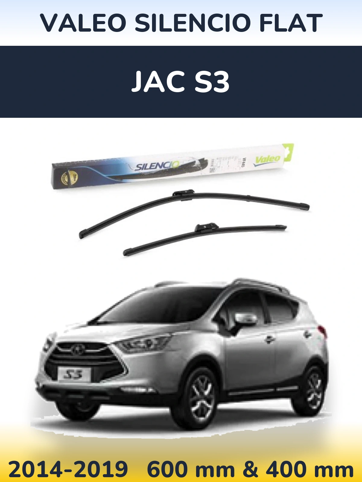 Front wiper blade set Valeo Silencio Flat 600 & 400 mm for JAC S3 2014-2019