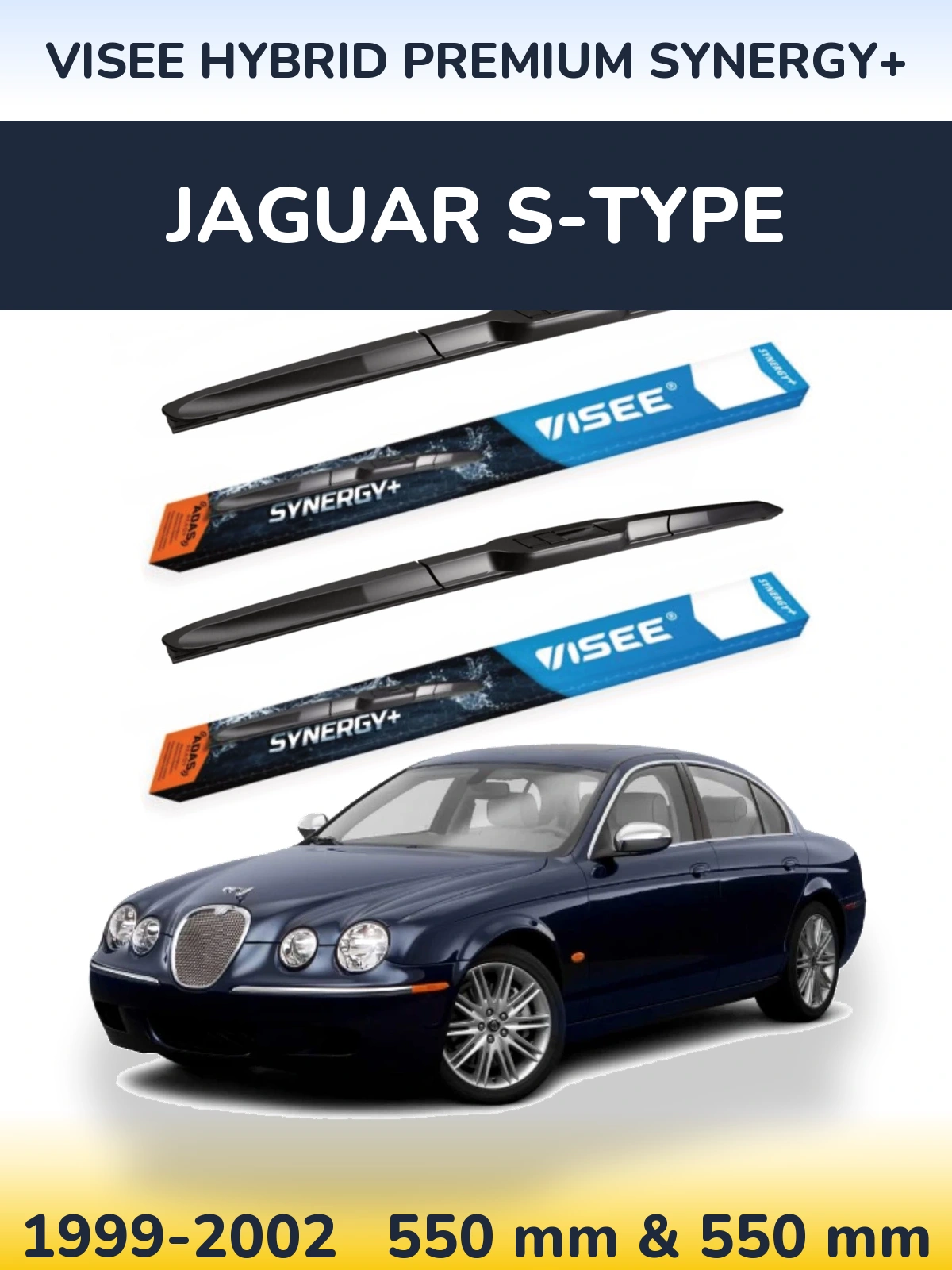 Front wiper blade set VISEE HYBRID PREMIUM SYNERGY+ 550 & 550 mm for Jaguar S-Typee 1999-2002