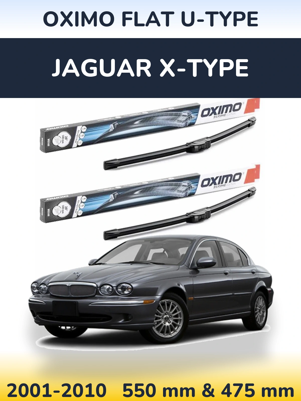 Комплект передних дворников Oximo Flat U-type 550 & 475 мм для Jaguar X-Типe 2001-2010