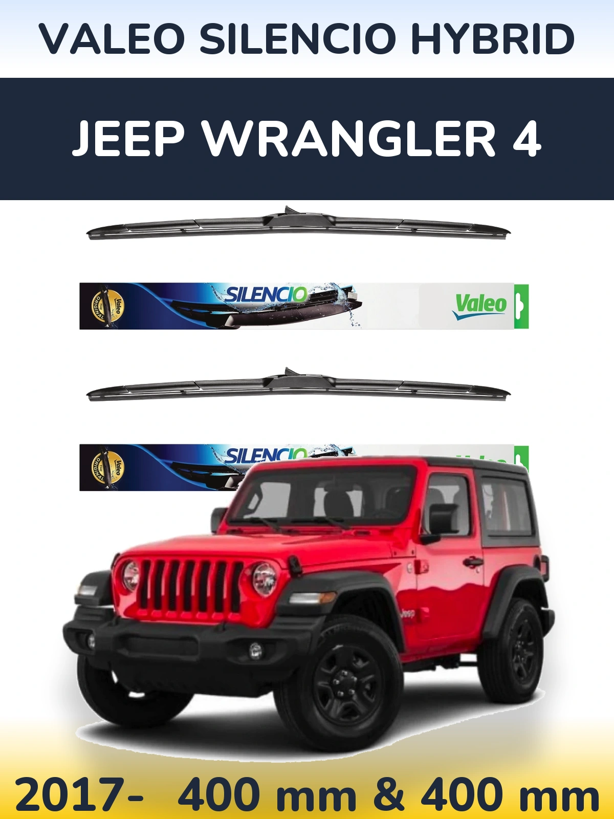 Комплект передних дворников Valeo Silencio Hybrid 400 & 400 мм для Jeep Wrangler 4 2017-2026